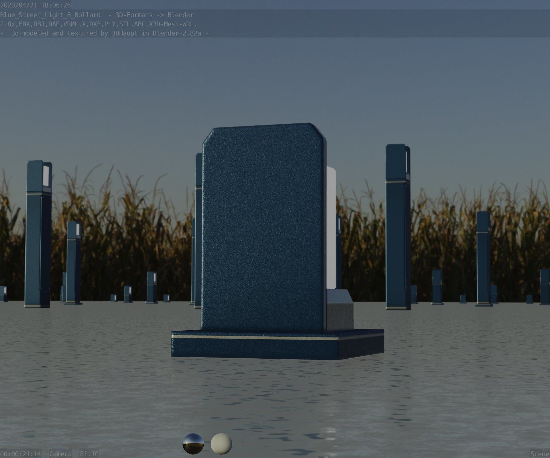 Street Light 8 Bollard 200mm Futuristic Blue Version 2 Low-poly 3D model_24