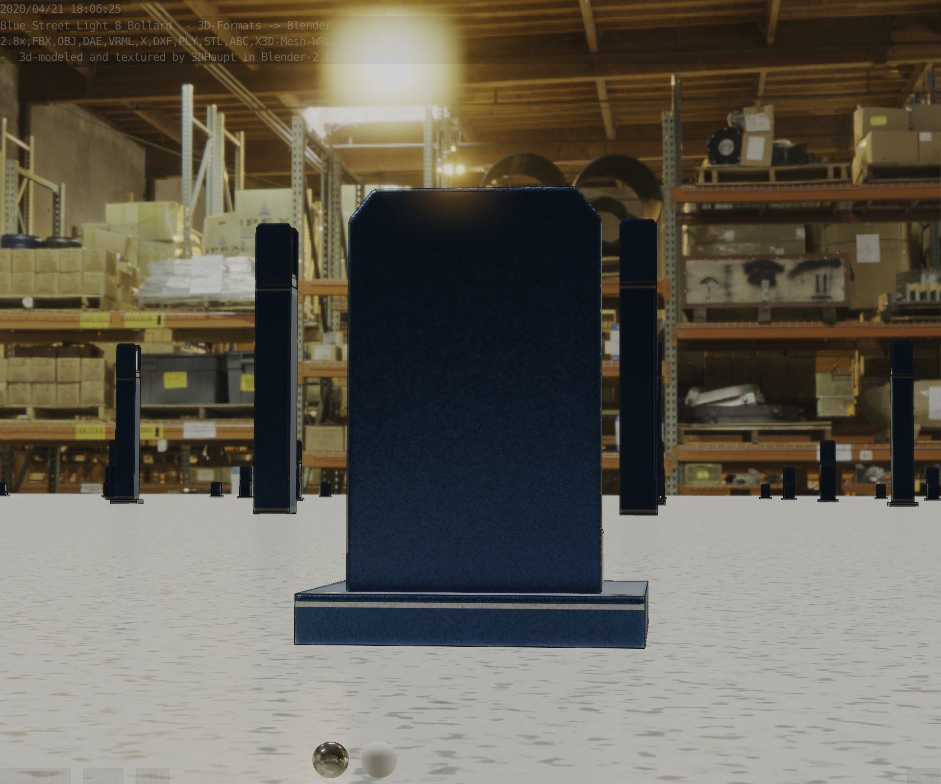 Street Light 8 Bollard 200mm Futuristic Blue Version 2 Low-poly 3D model_22