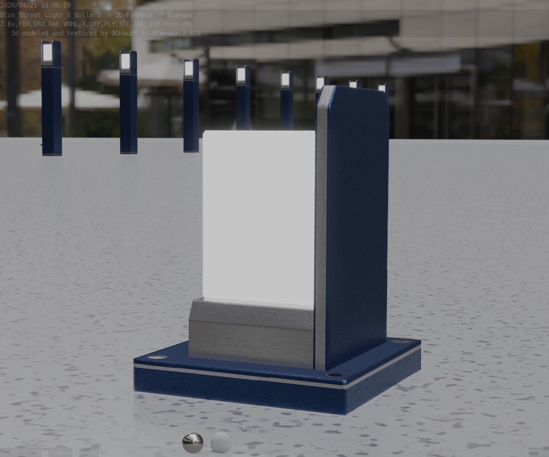 Street Light 8 Bollard 200mm Futuristic Blue Version 2 Low-poly 3D model_13