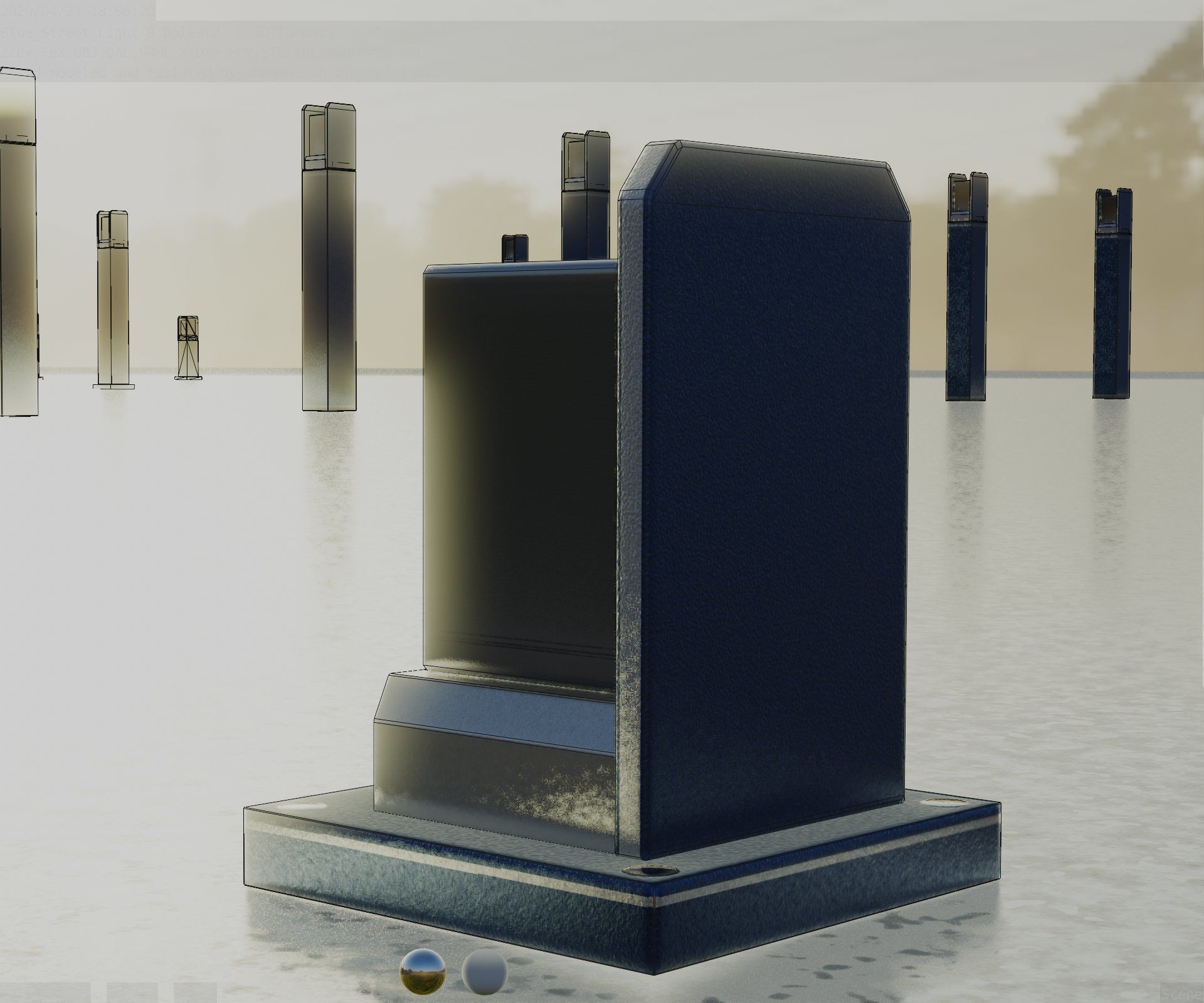 Street Light 8 Bollard 200mm Futuristic Blue Version 2 Low-poly 3D model_15