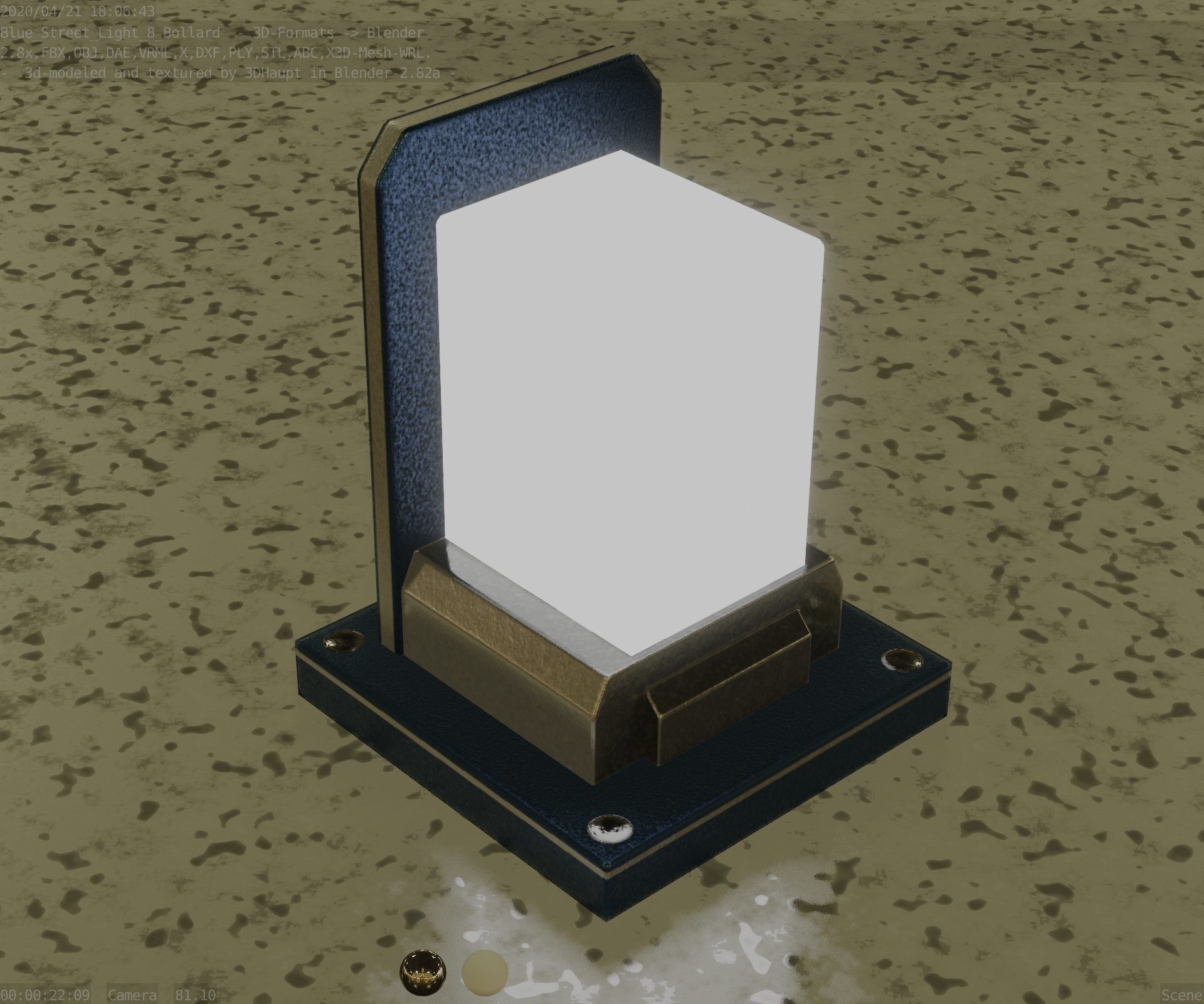 Street Light 8 Bollard 200mm Futuristic Blue Version 2 Low-poly 3D model_42