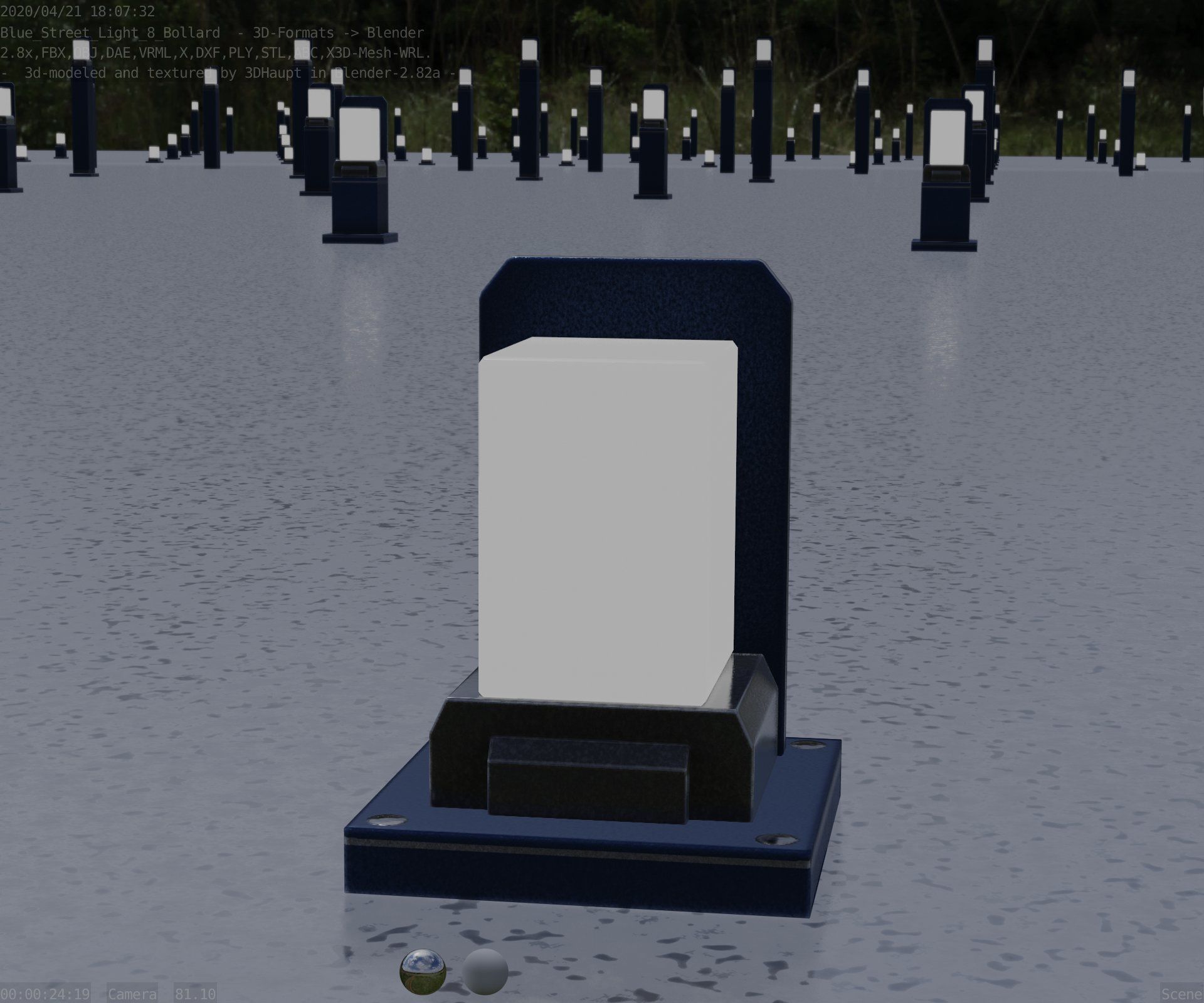 Street Light 8 Bollard 200mm Futuristic Blue Version 2 Low-poly 3D model_98