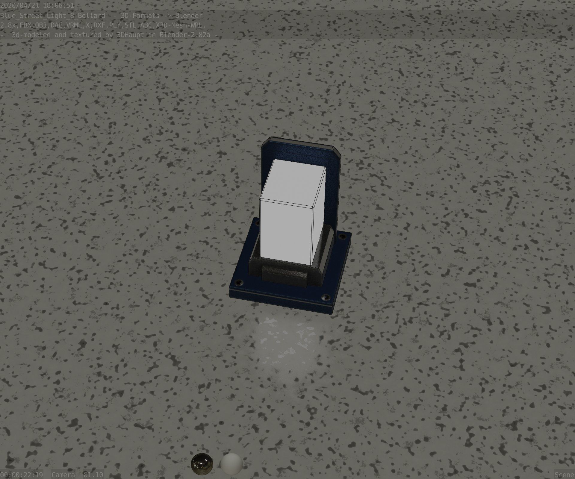 Street Light 8 Bollard 200mm Futuristic Blue Version 2 Low-poly 3D model_52
