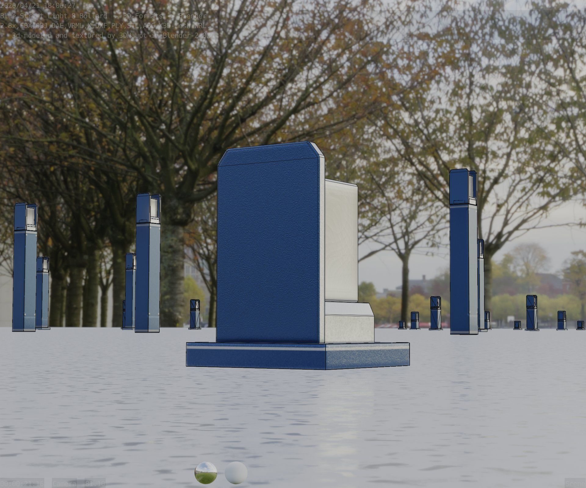 Street Light 8 Bollard 200mm Futuristic Blue Version 2 Low-poly 3D model_26
