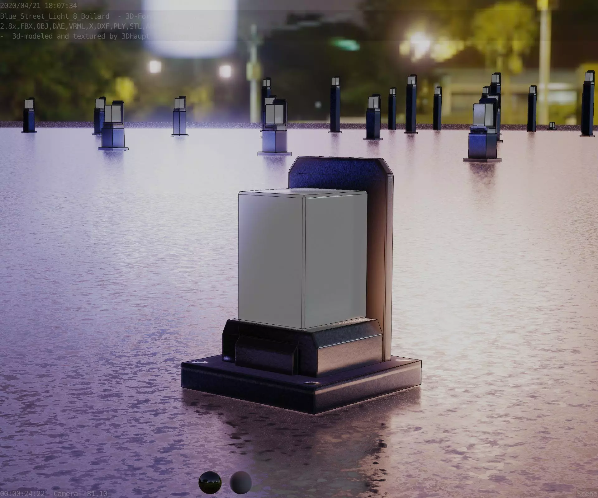 Street Light 8 Bollard 200mm Futuristic Blue Version 2 Low-poly 3D model_0