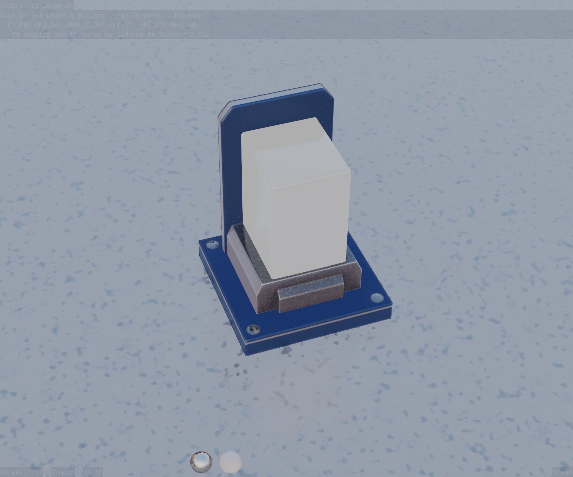 Street Light 8 Bollard 200mm Futuristic Blue Version 2 Low-poly 3D model_46