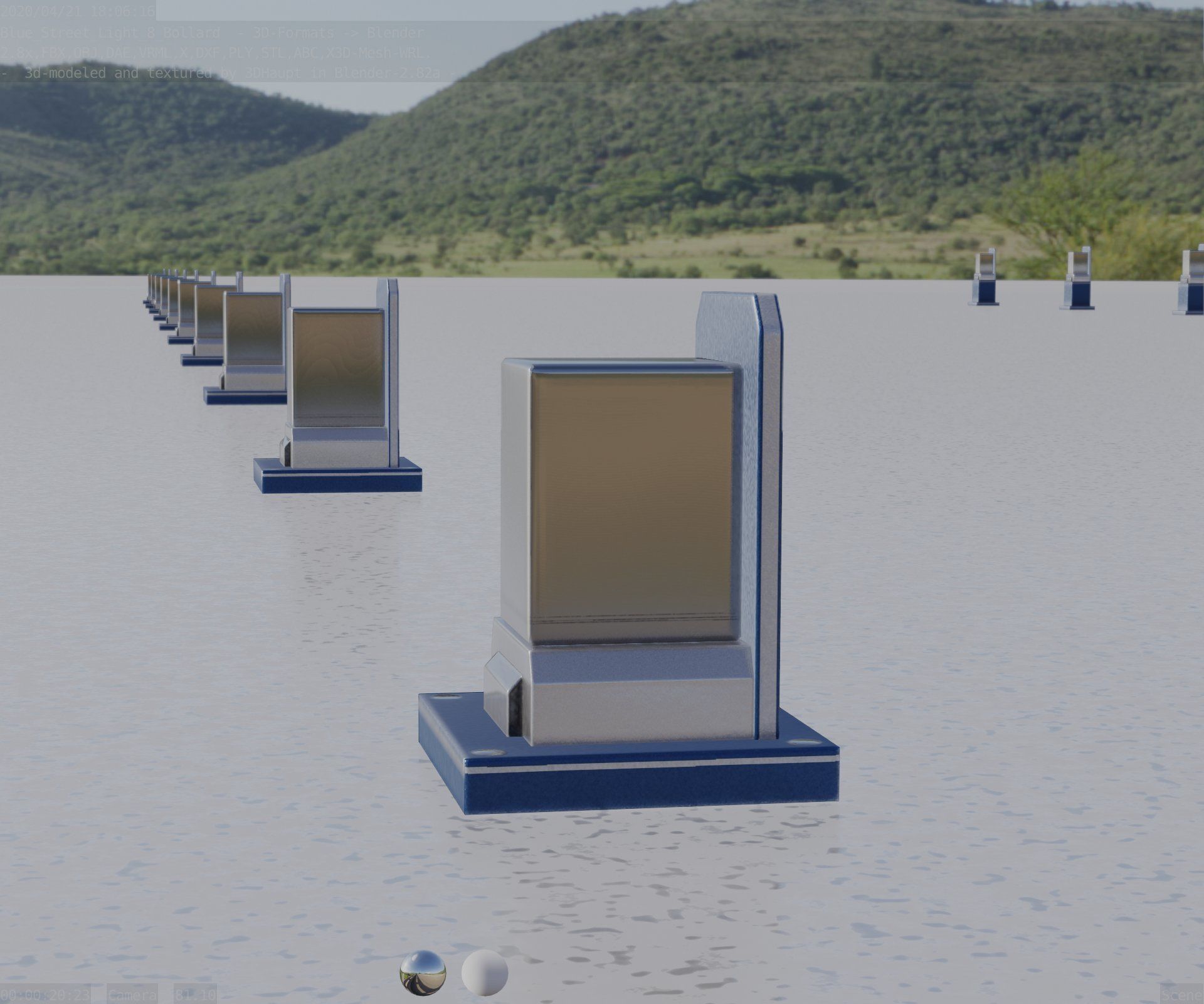 Street Light 8 Bollard 200mm Futuristic Blue Version 2 Low-poly 3D model_9