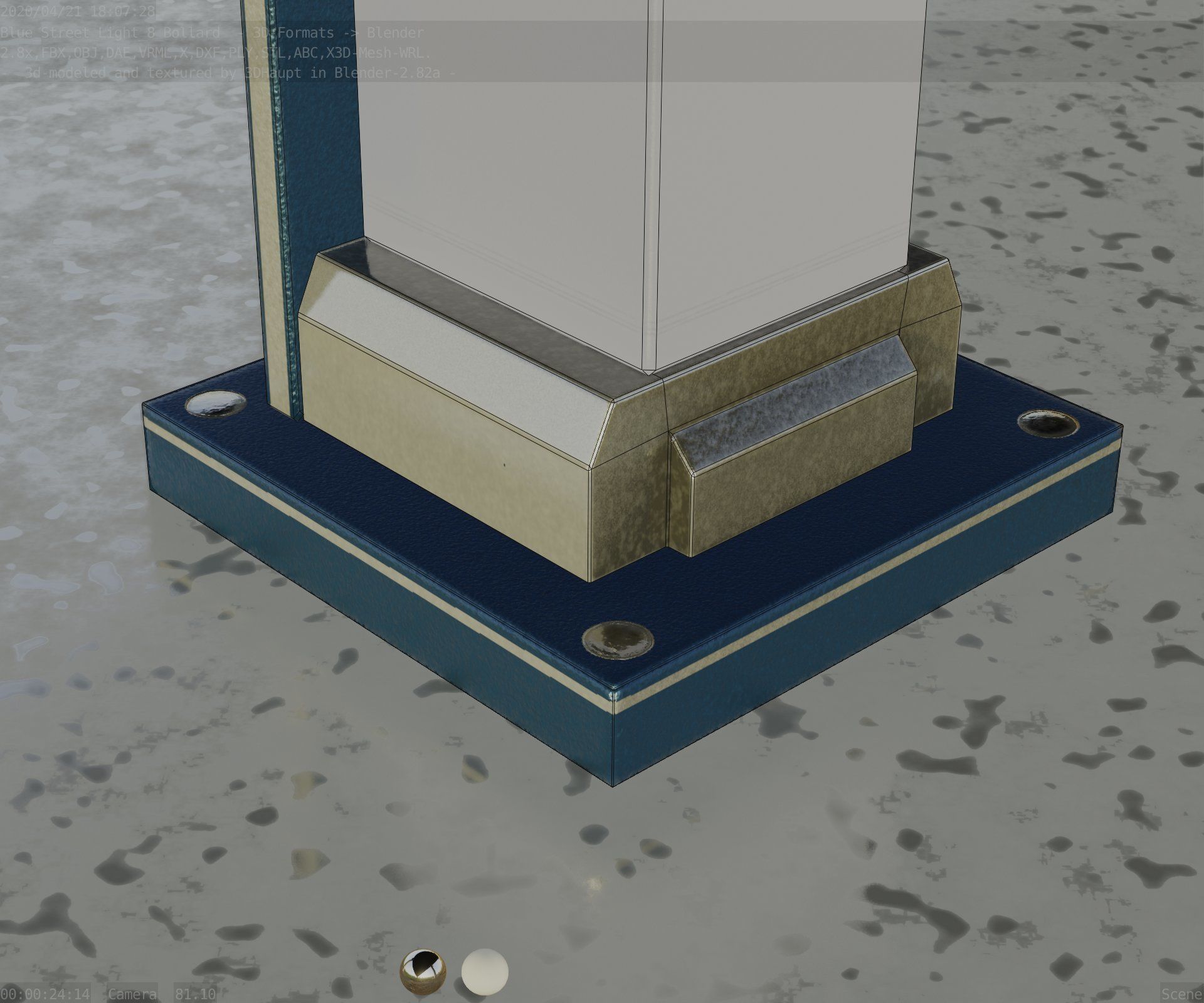 Street Light 8 Bollard 200mm Futuristic Blue Version 2 Low-poly 3D model_3