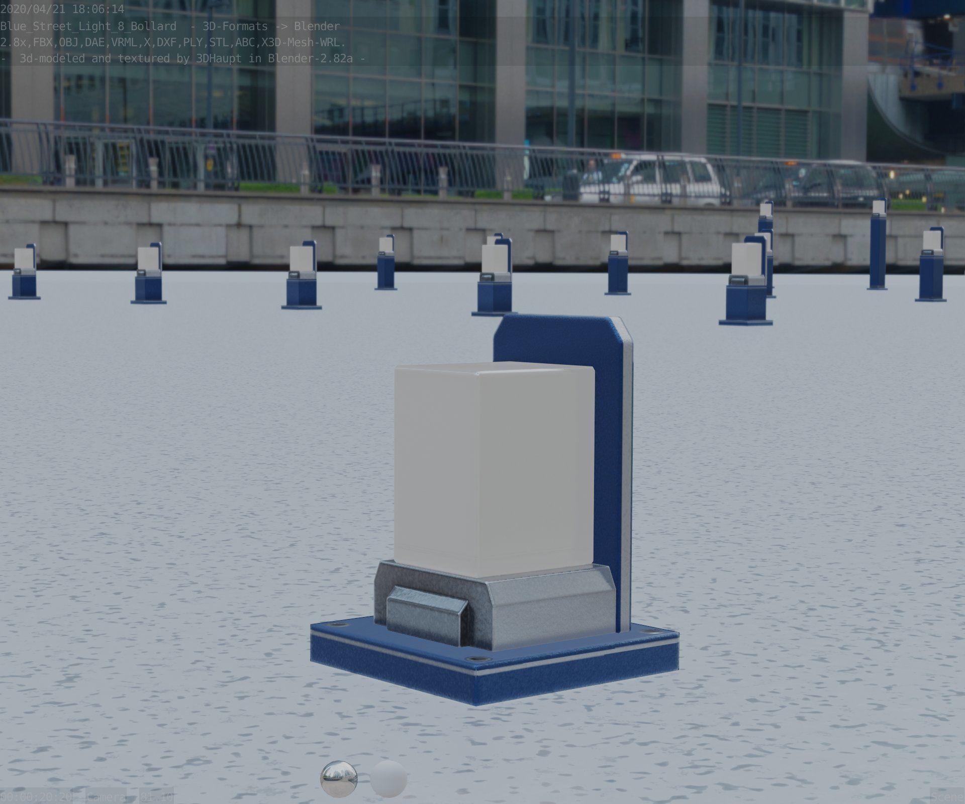 Street Light 8 Bollard 200mm Futuristic Blue Version 2 Low-poly 3D model_6