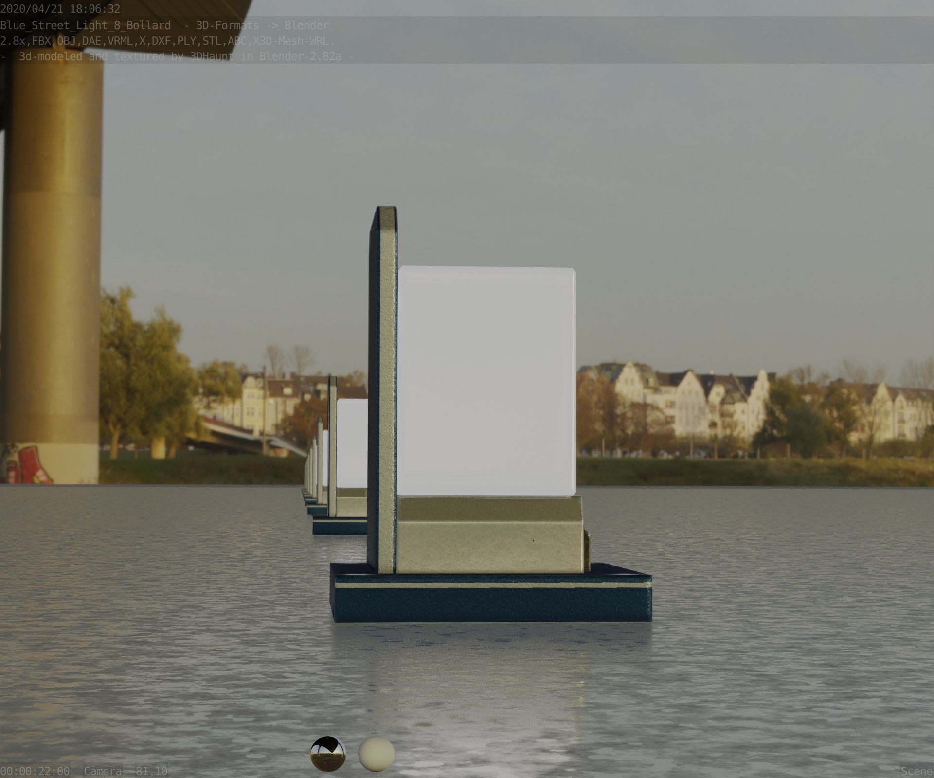 Street Light 8 Bollard 200mm Futuristic Blue Version 2 Low-poly 3D model_34