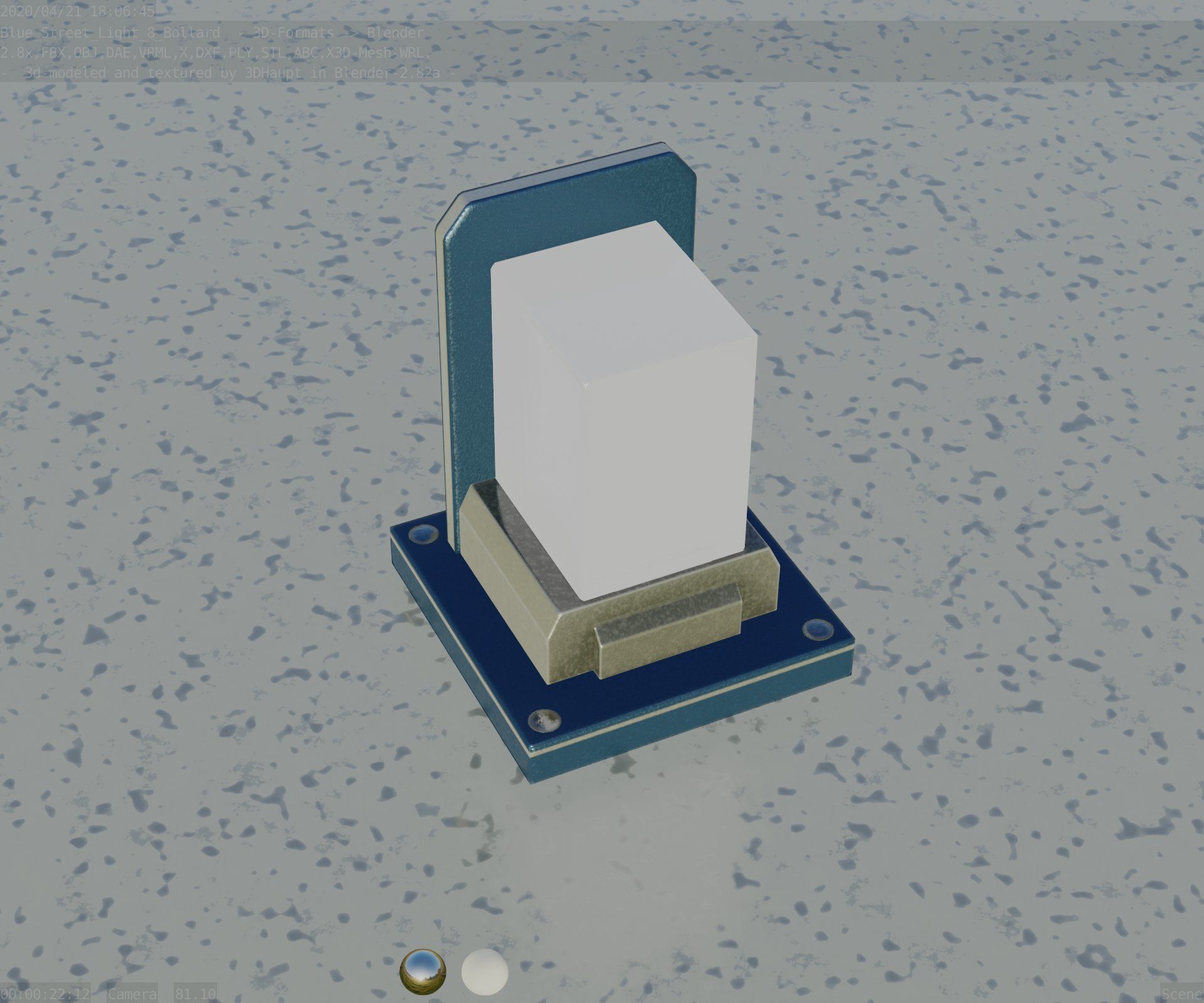 Street Light 8 Bollard 200mm Futuristic Blue Version 2 Low-poly 3D model_45