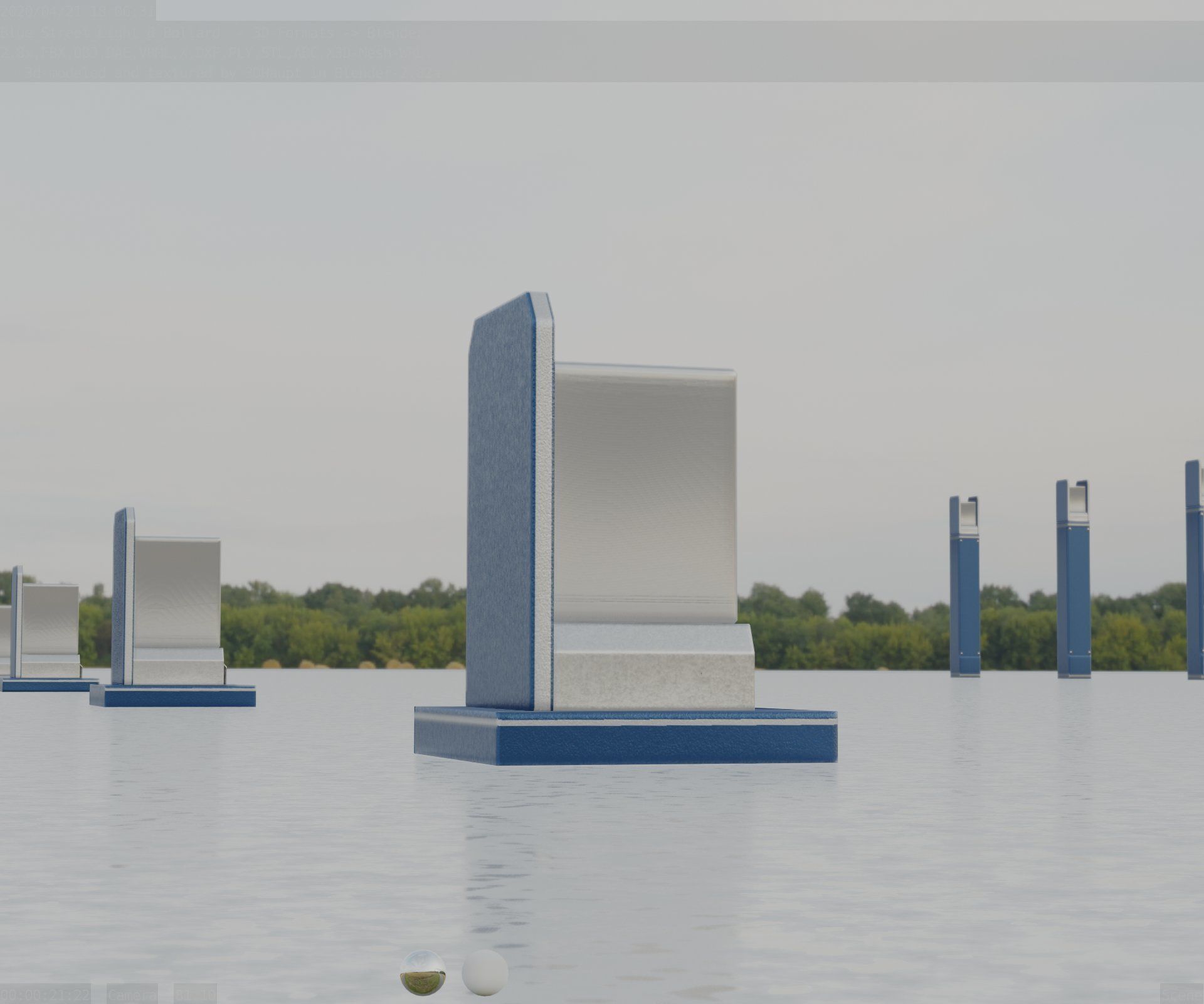 Street Light 8 Bollard 200mm Futuristic Blue Version 2 Low-poly 3D model_32