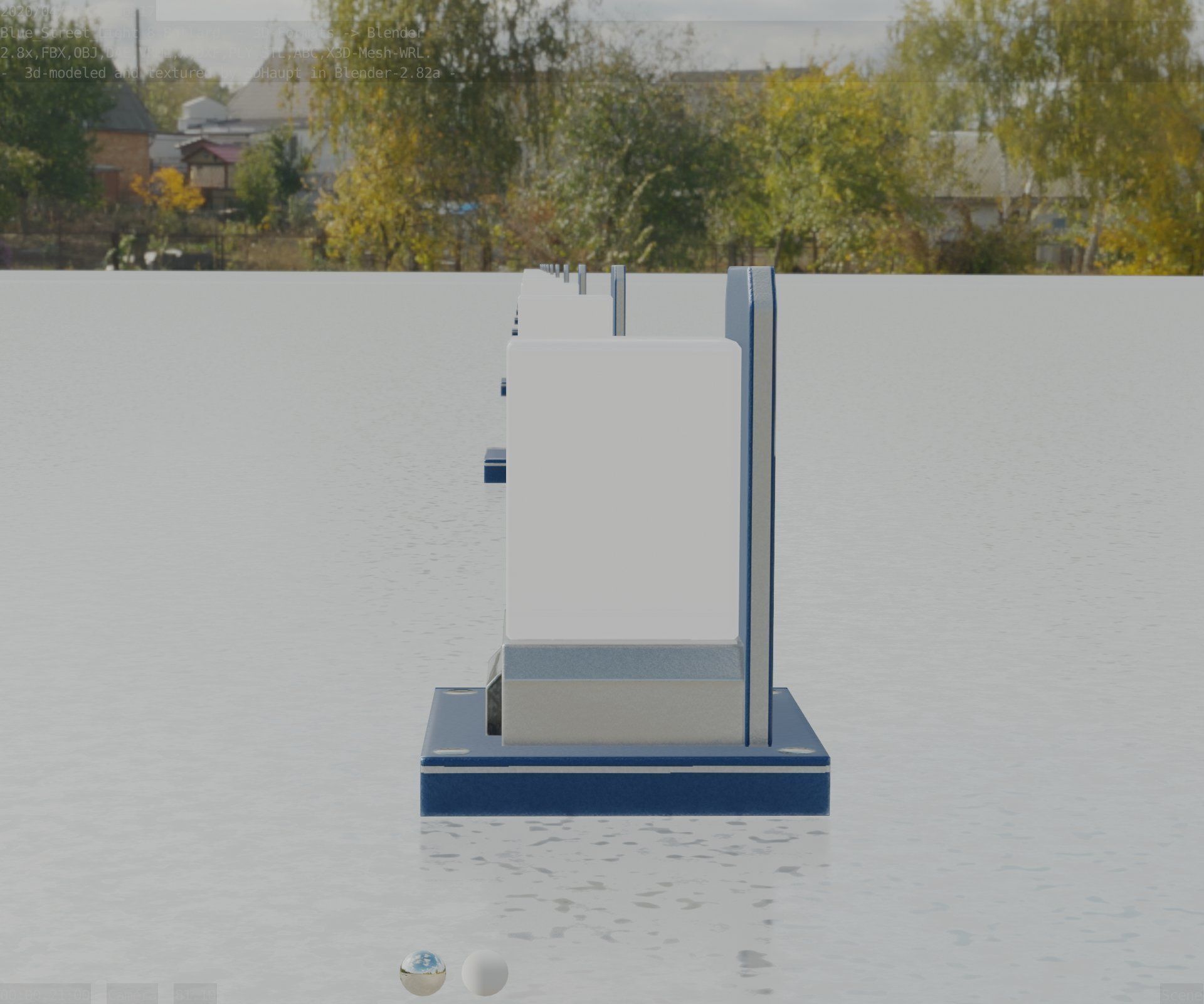 Street Light 8 Bollard 200mm Futuristic Blue Version 2 Low-poly 3D model_10