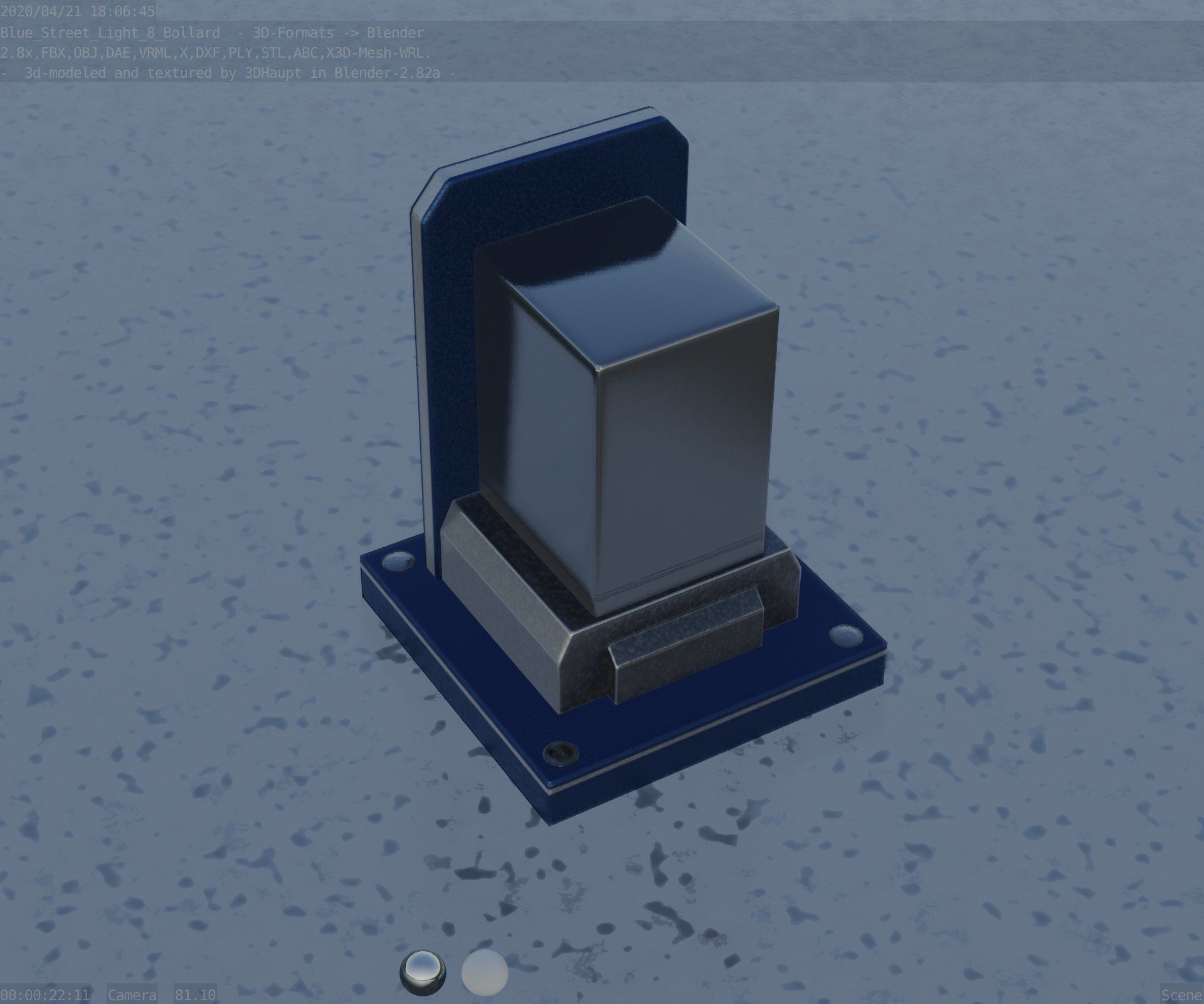 Street Light 8 Bollard 200mm Futuristic Blue Version 2 Low-poly 3D model_44
