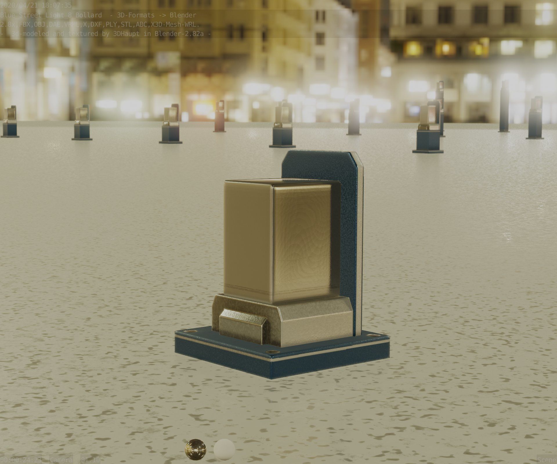 Street Light 8 Bollard 200mm Futuristic Blue Version 2 Low-poly 3D model_1