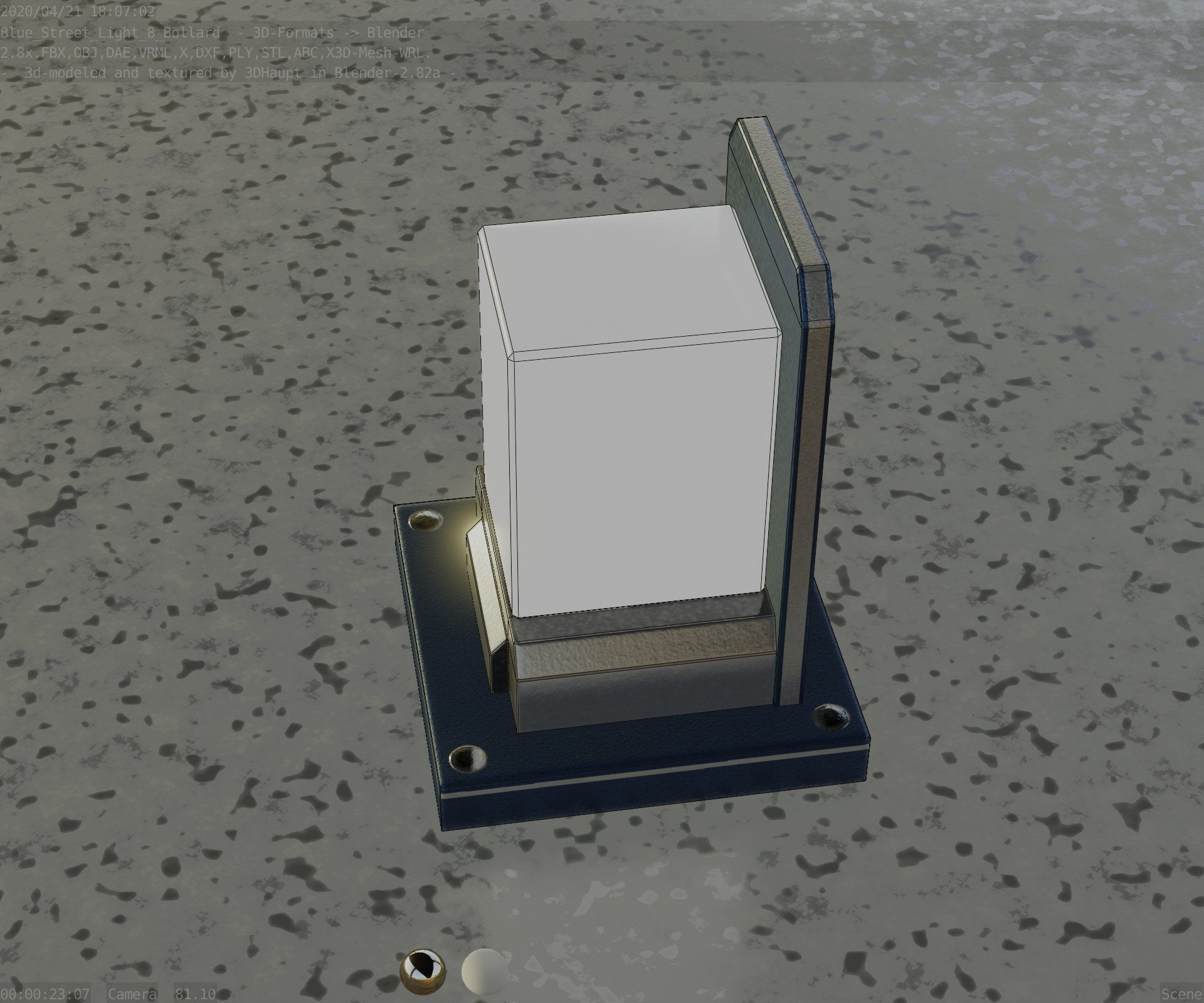 Street Light 8 Bollard 200mm Futuristic Blue Version 2 Low-poly 3D model_64