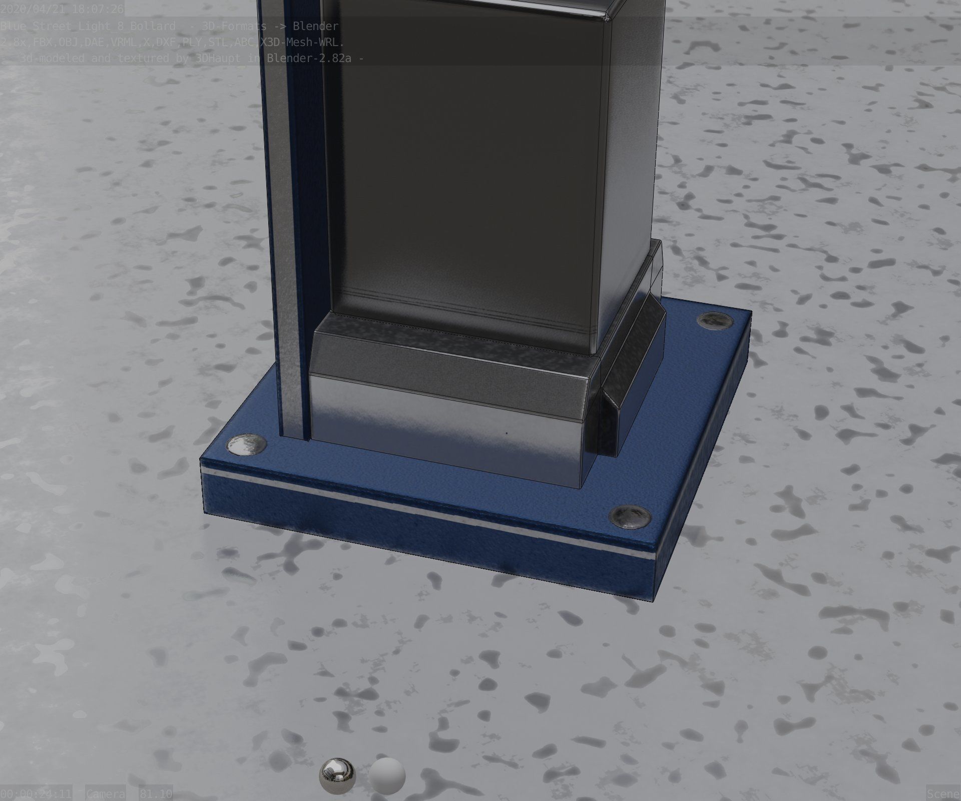 Street Light 8 Bollard 200mm Futuristic Blue Version 2 Low-poly 3D model_92