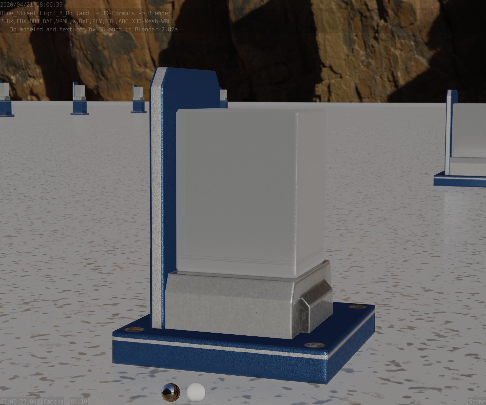 Street Light 8 Bollard 200mm Futuristic Blue Version 2 Low-poly 3D model_38