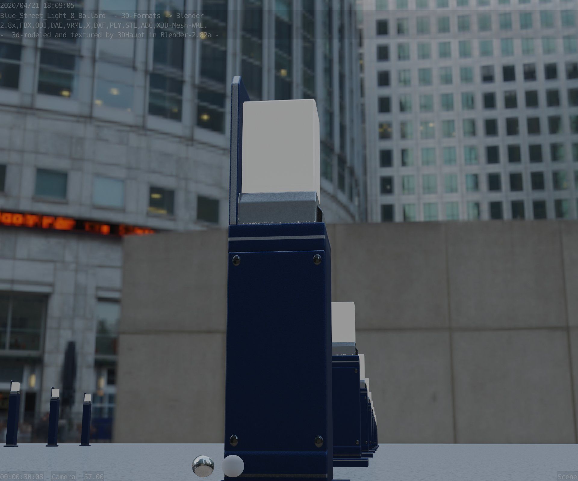 Street Light 8 Bollard 500 mm Futuristic Blue Version 2 Low-poly 3D model_28