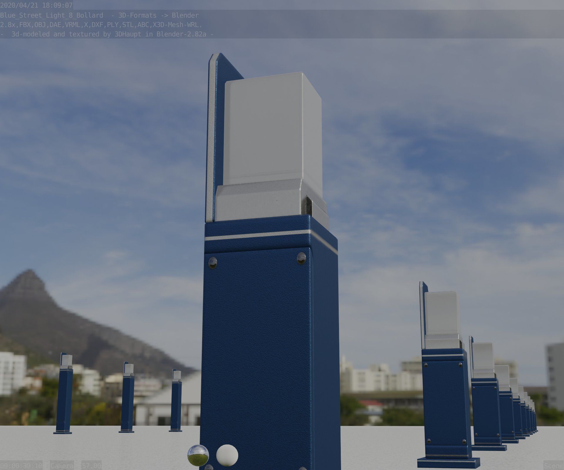 Street Light 8 Bollard 500 mm Futuristic Blue Version 2 Low-poly 3D model_30