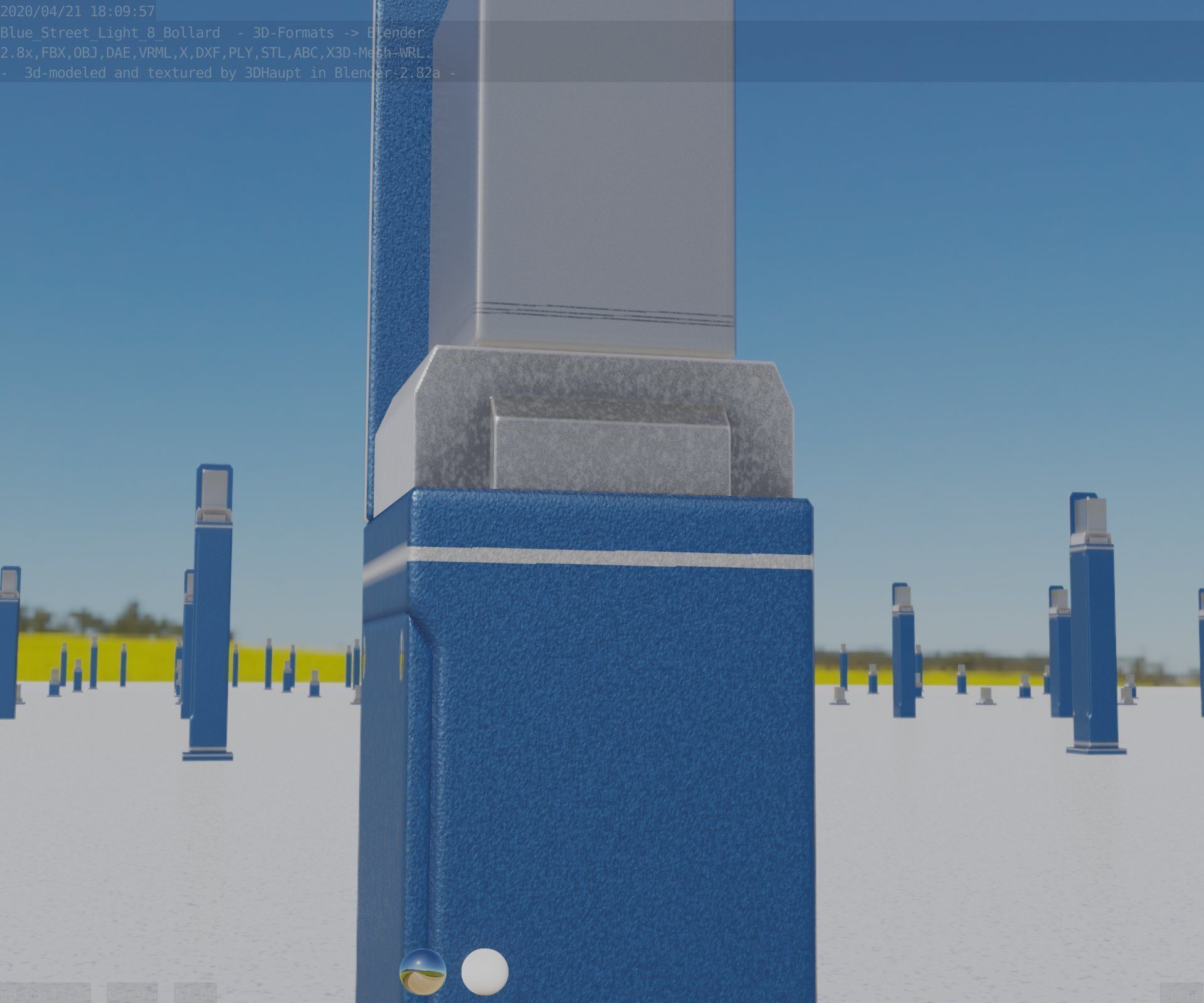 Street Light 8 Bollard 500 mm Futuristic Blue Version 2 Low-poly 3D model_91