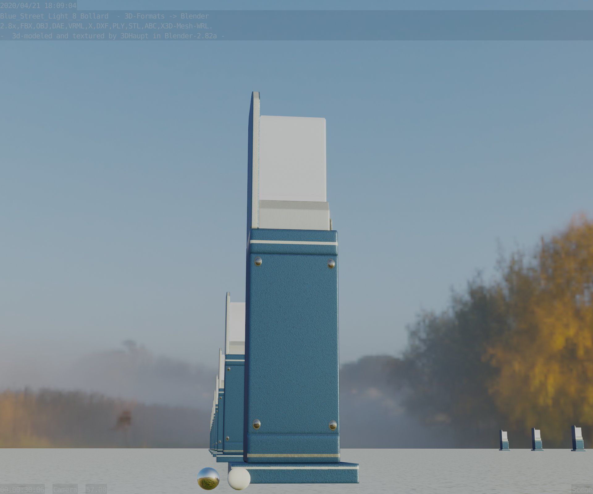 Street Light 8 Bollard 500 mm Futuristic Blue Version 2 Low-poly 3D model_26