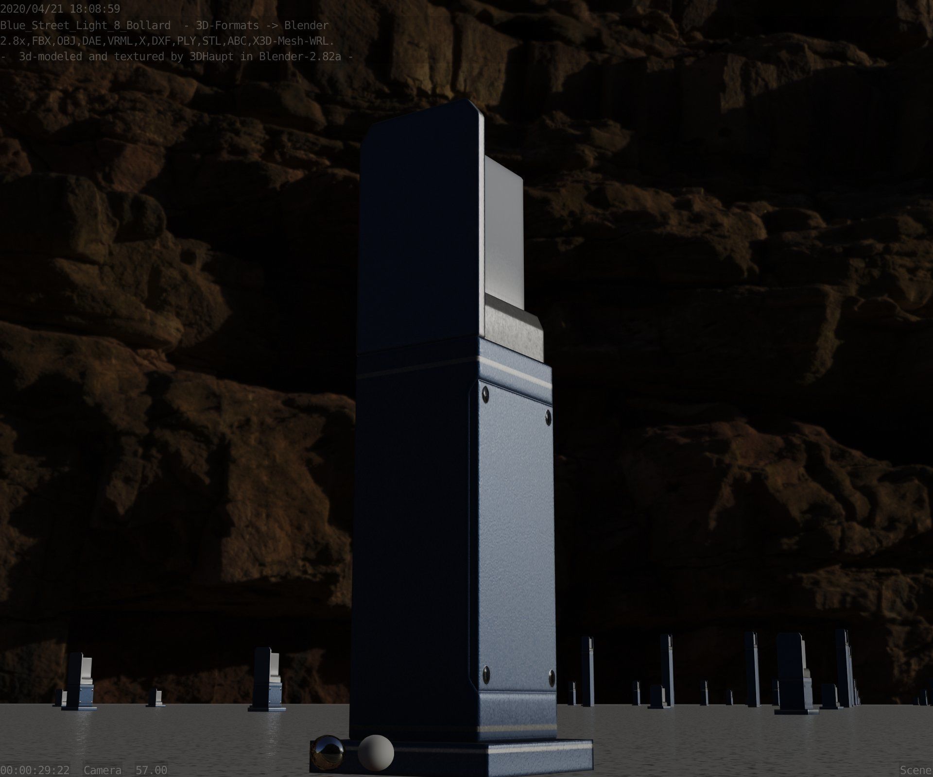 Street Light 8 Bollard 500 mm Futuristic Blue Version 2 Low-poly 3D model_18