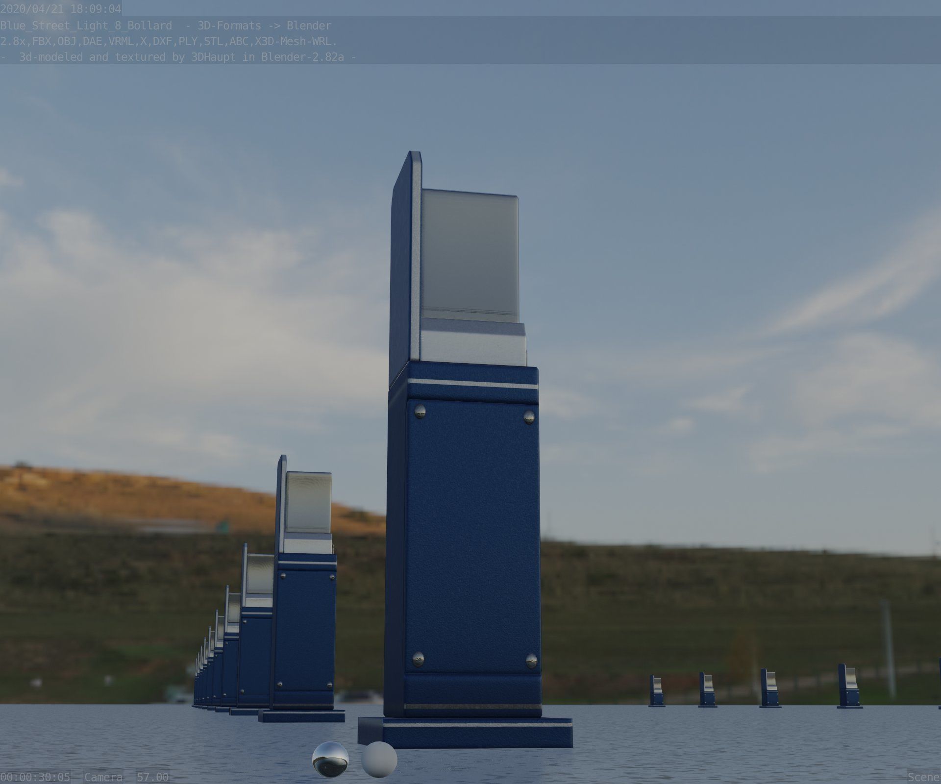 Street Light 8 Bollard 500 mm Futuristic Blue Version 2 Low-poly 3D model_25