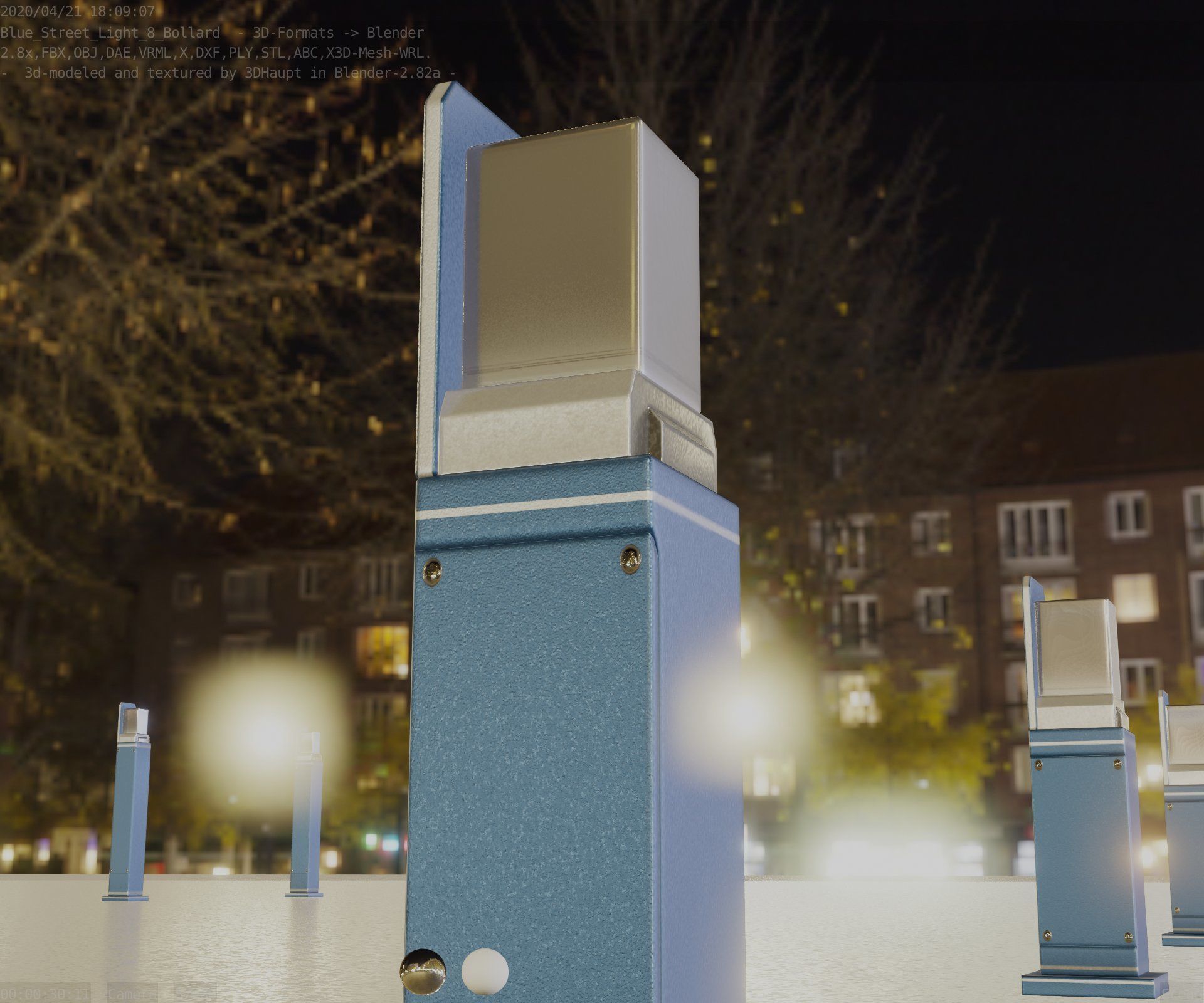 Street Light 8 Bollard 500 mm Futuristic Blue Version 2 Low-poly 3D model_31