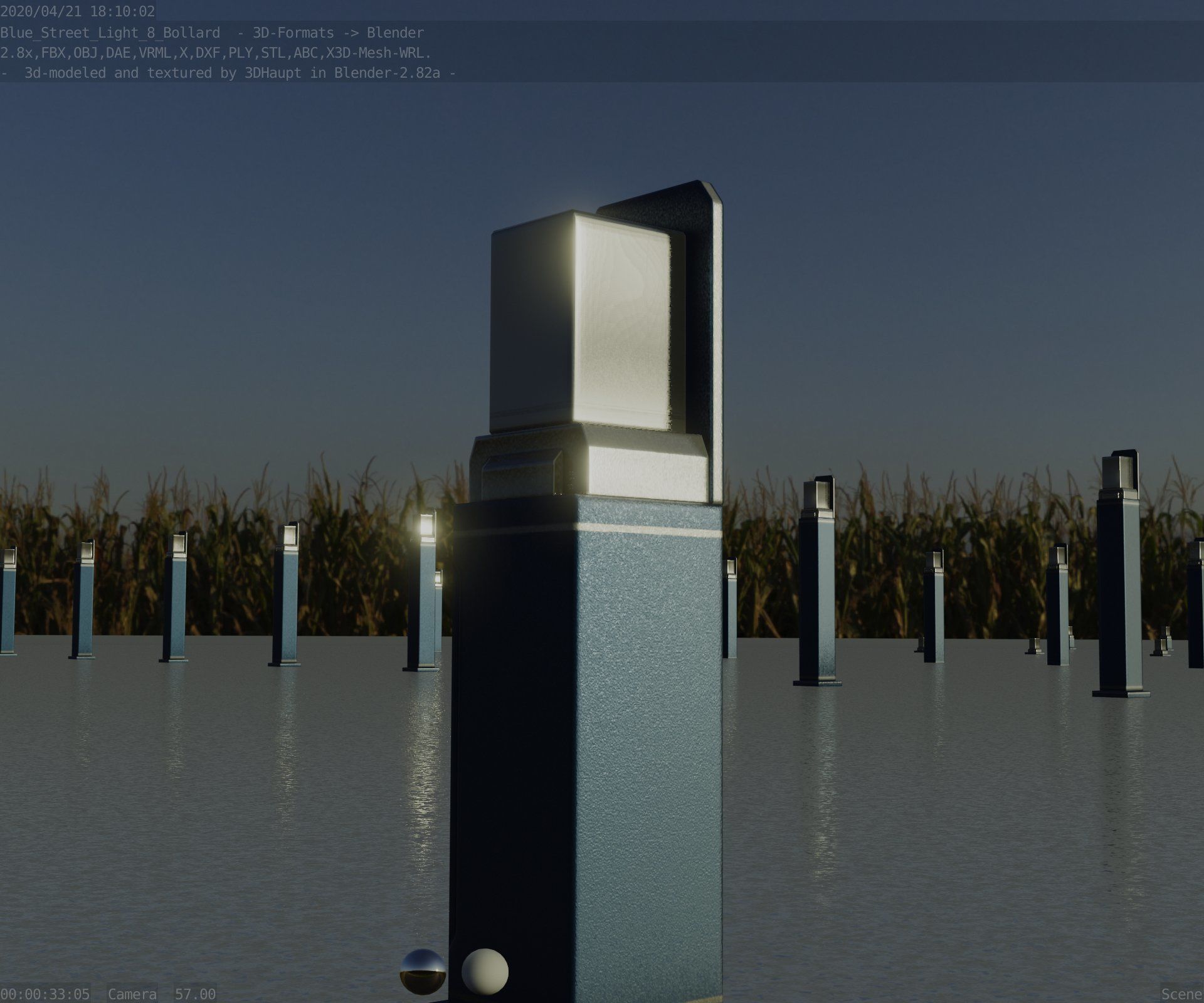 Street Light 8 Bollard 500 mm Futuristic Blue Version 2 Low-poly 3D model_97
