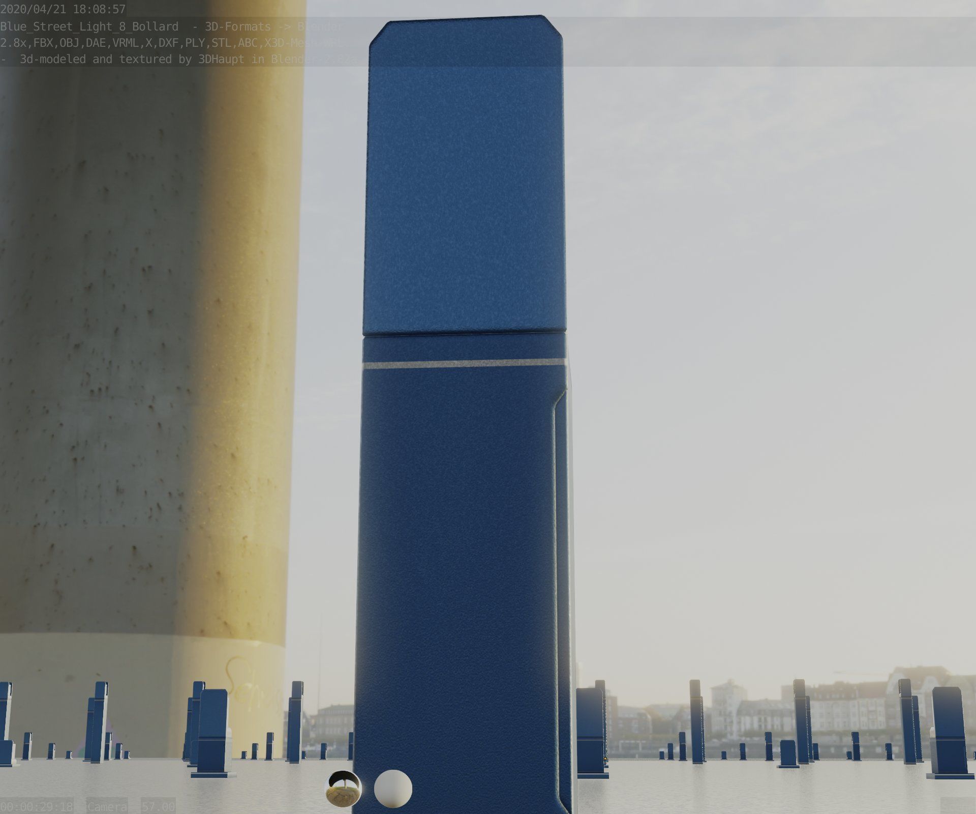 Street Light 8 Bollard 500 mm Futuristic Blue Version 2 Low-poly 3D model_14
