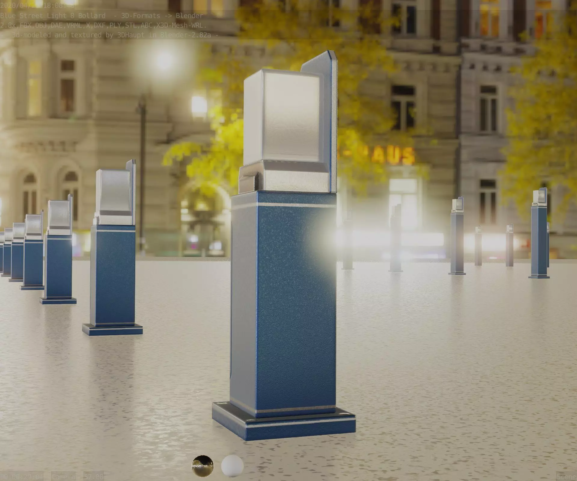 Street Light 8 Bollard 500 mm Futuristic Blue Version 2 Low-poly 3D model_0