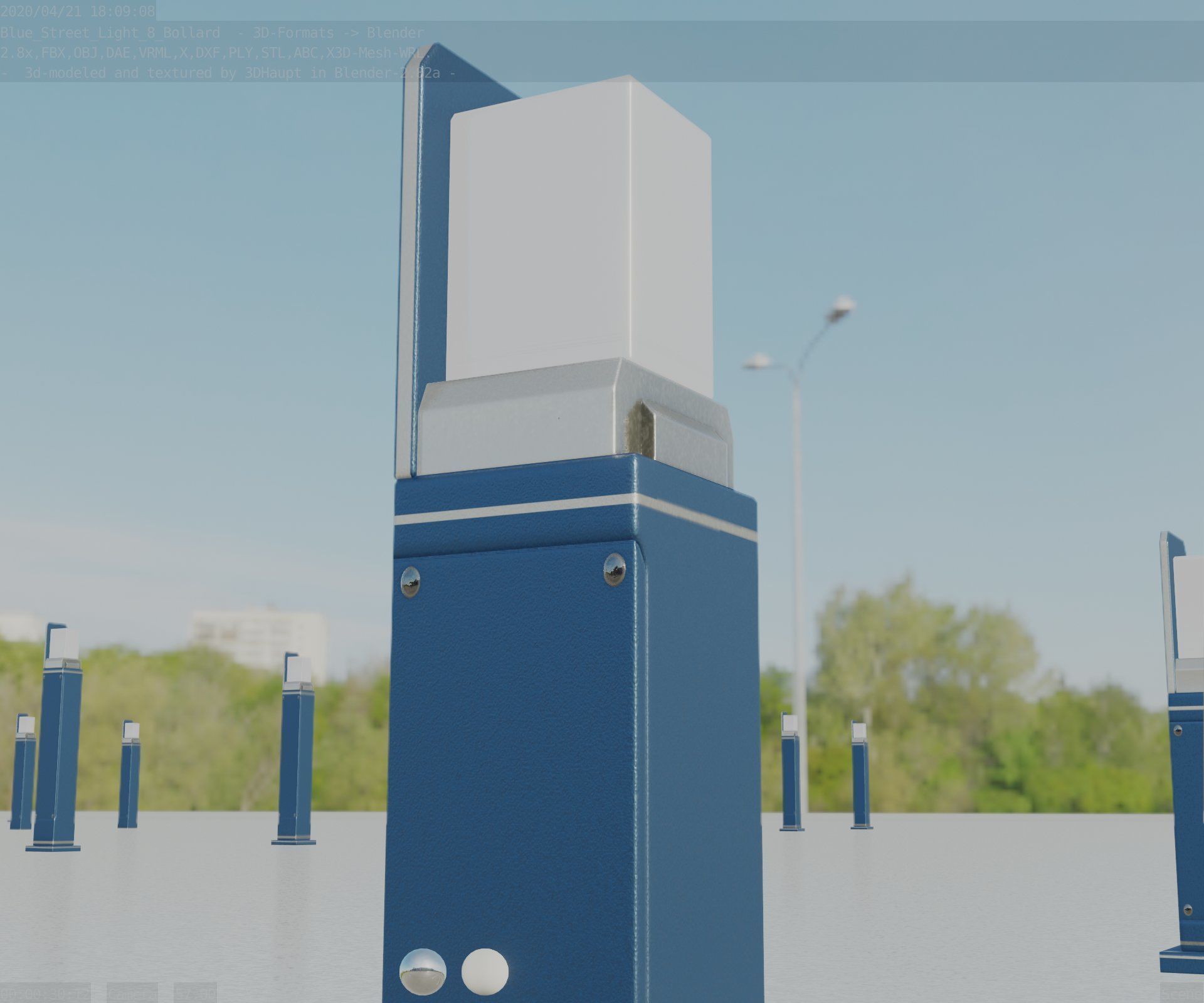 Street Light 8 Bollard 500 mm Futuristic Blue Version 2 Low-poly 3D model_32