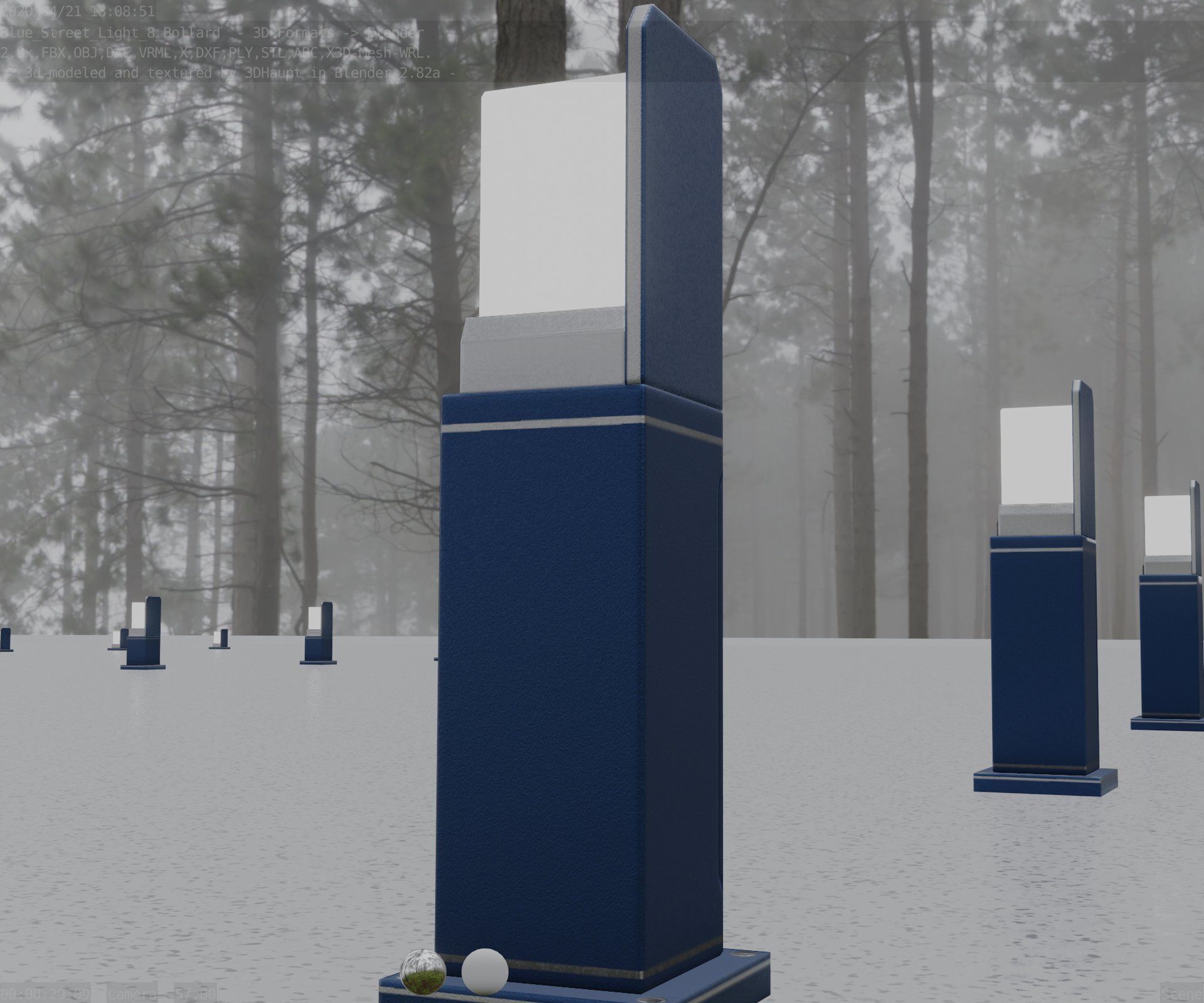 Street Light 8 Bollard 500 mm Futuristic Blue Version 2 Low-poly 3D model_5