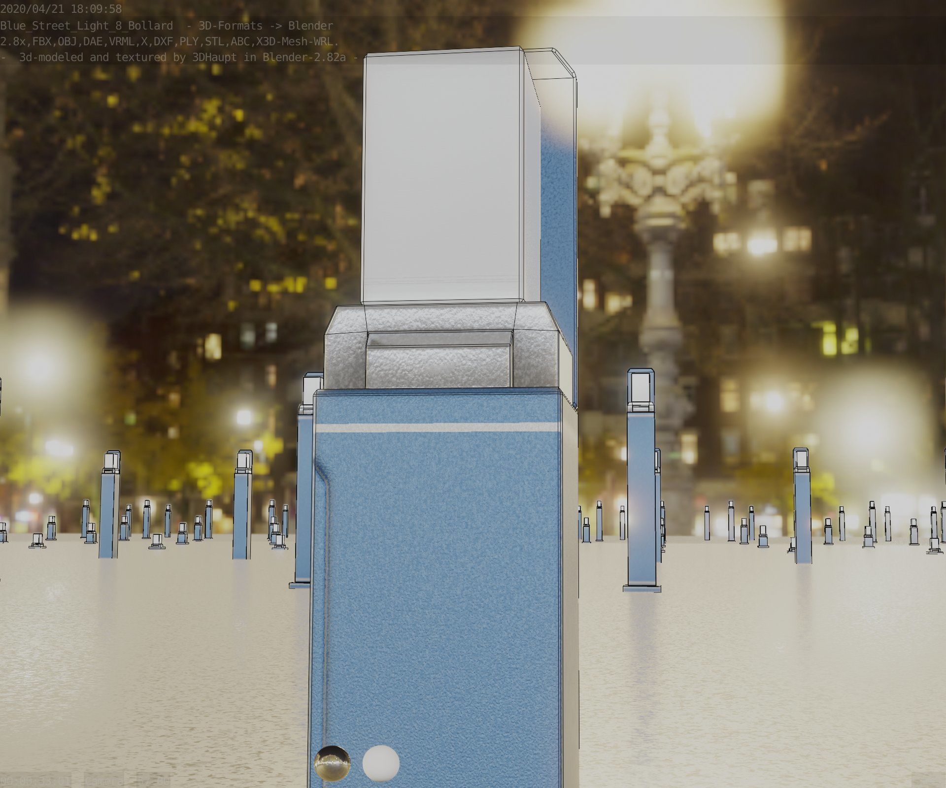Street Light 8 Bollard 500 mm Futuristic Blue Version 2 Low-poly 3D model_93