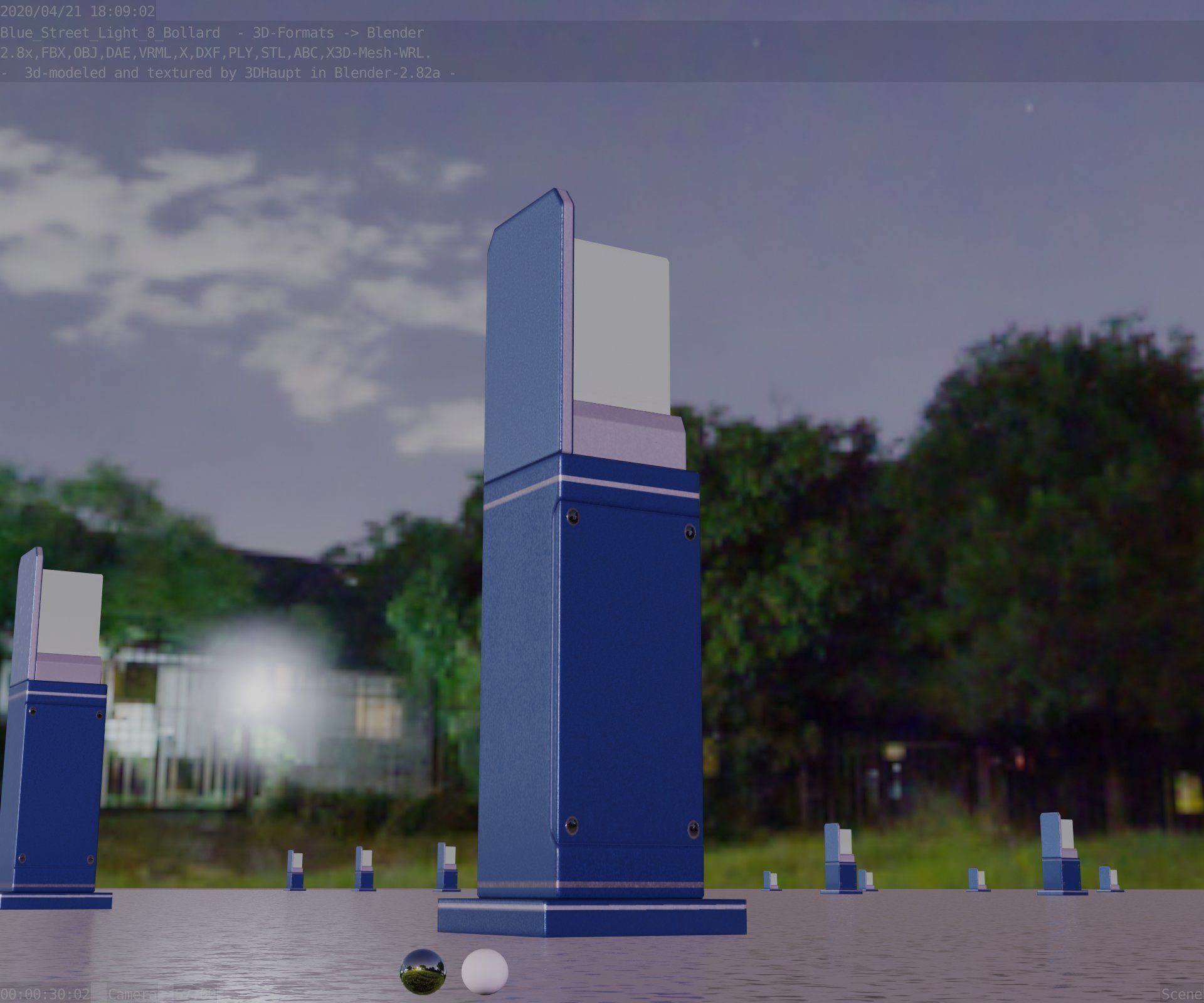 Street Light 8 Bollard 500 mm Futuristic Blue Version 2 Low-poly 3D model_22