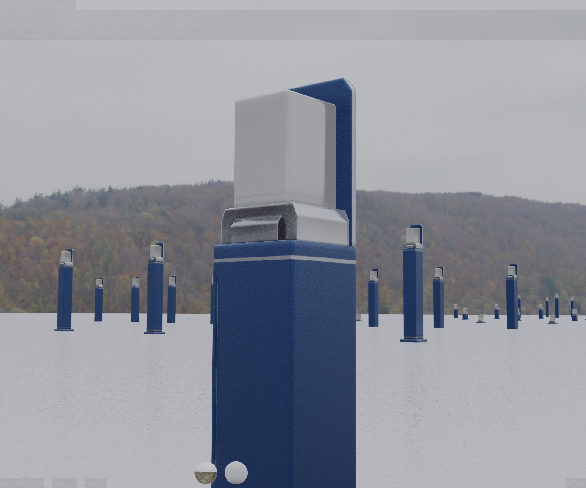 Street Light 8 Bollard 500 mm Futuristic Blue Version 2 Low-poly 3D model_96