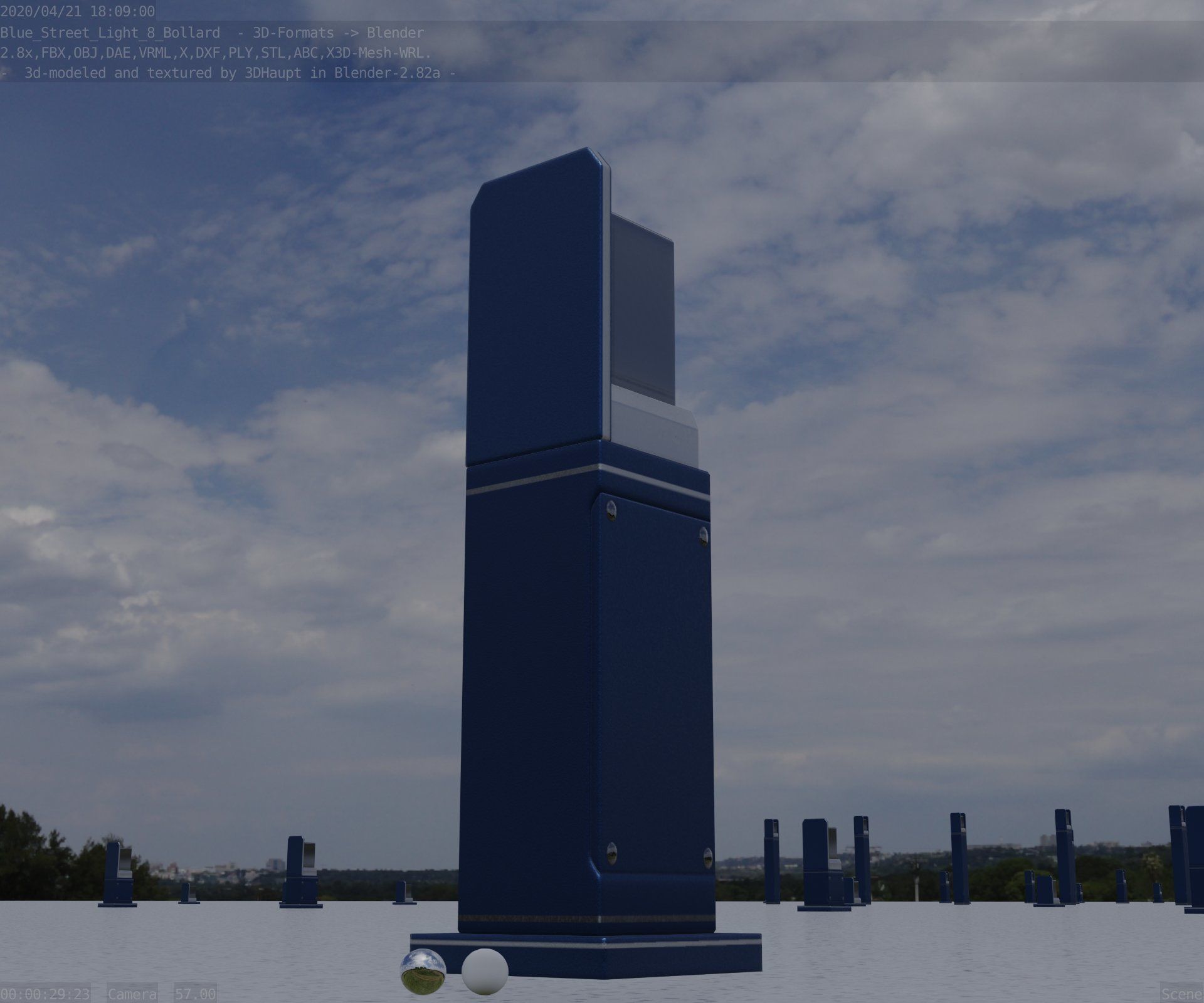 Street Light 8 Bollard 500 mm Futuristic Blue Version 2 Low-poly 3D model_19