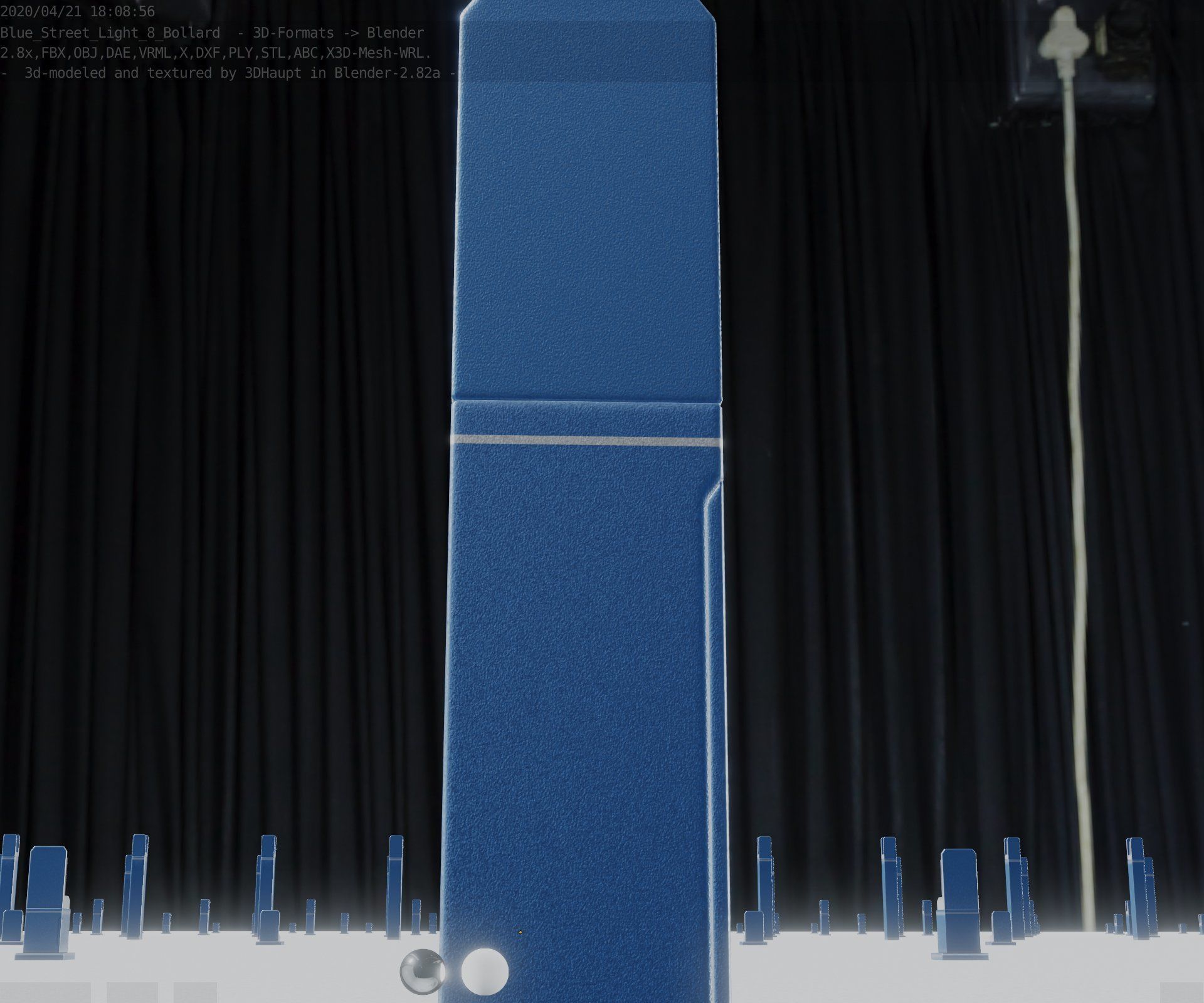 Street Light 8 Bollard 500 mm Futuristic Blue Version 2 Low-poly 3D model_13