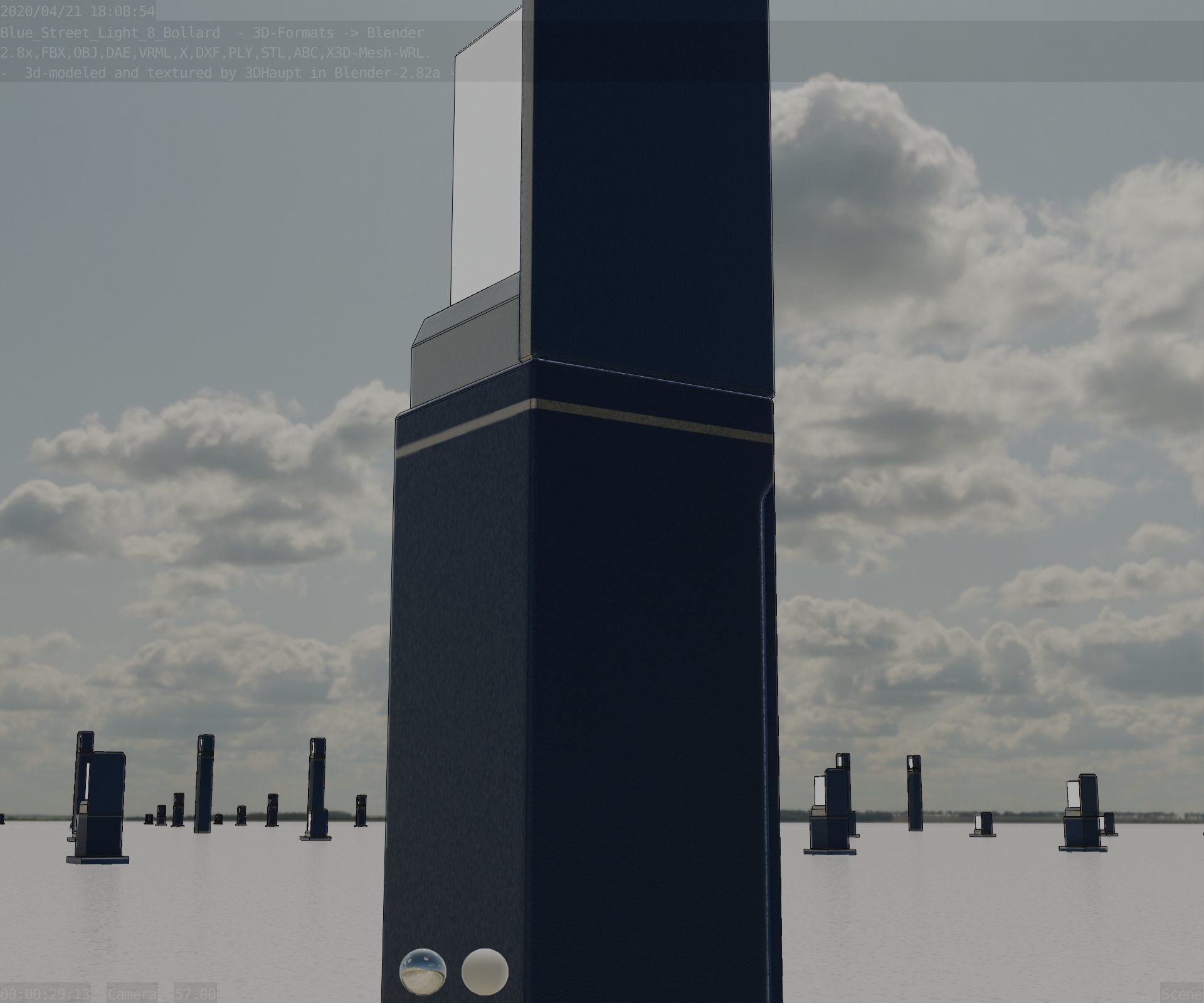 Street Light 8 Bollard 500 mm Futuristic Blue Version 2 Low-poly 3D model_9