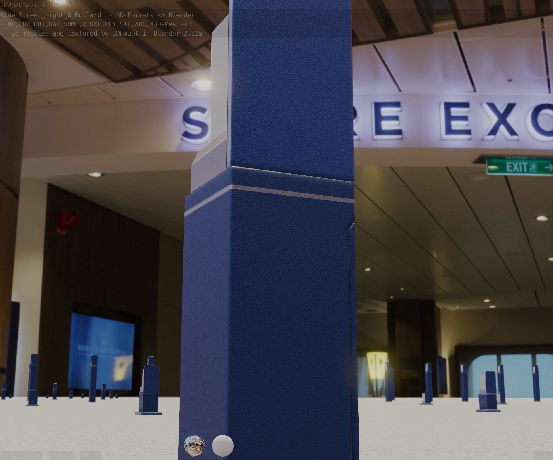 Street Light 8 Bollard 500 mm Futuristic Blue Version 2 Low-poly 3D model_10