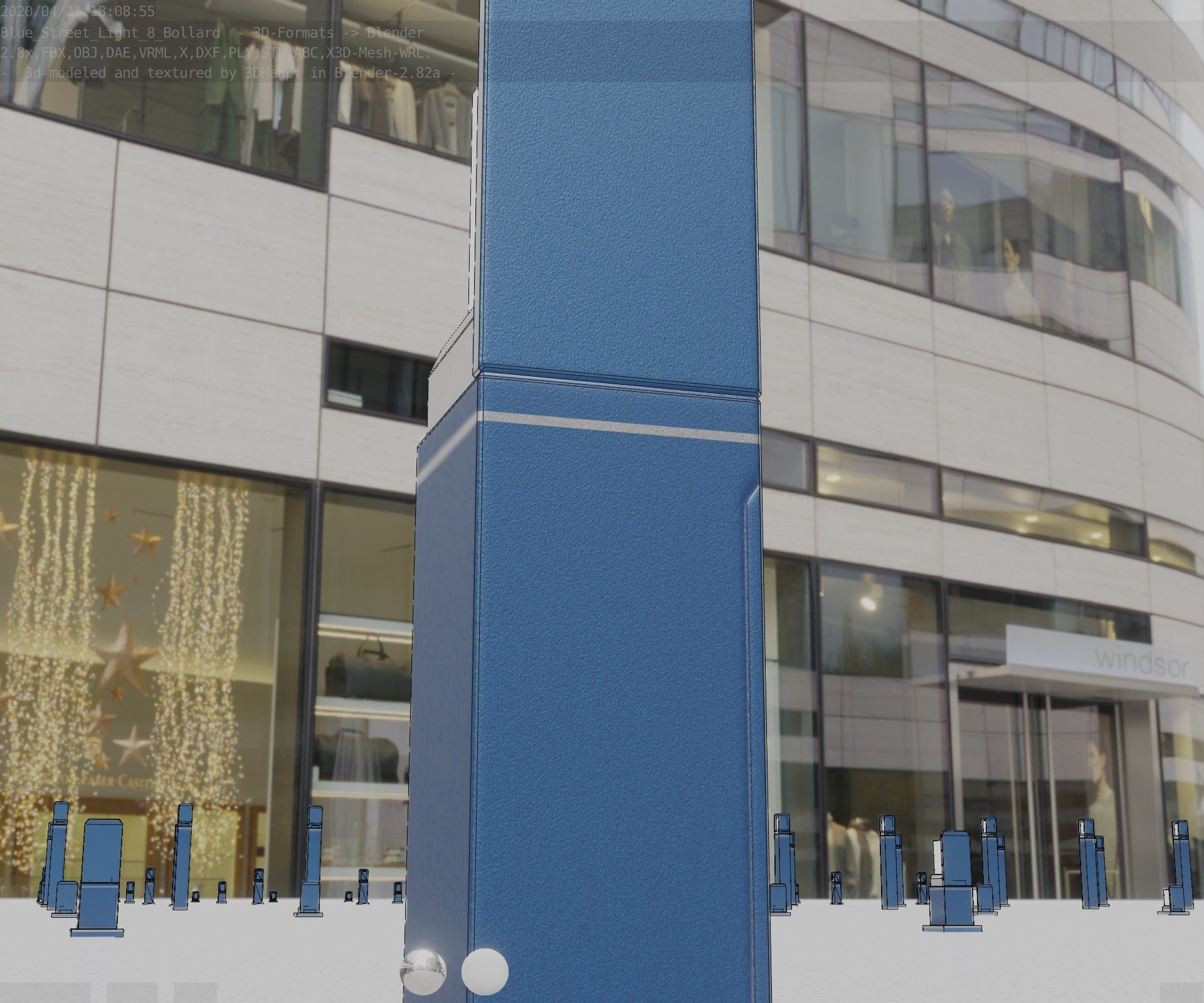 Street Light 8 Bollard 500 mm Futuristic Blue Version 2 Low-poly 3D model_11