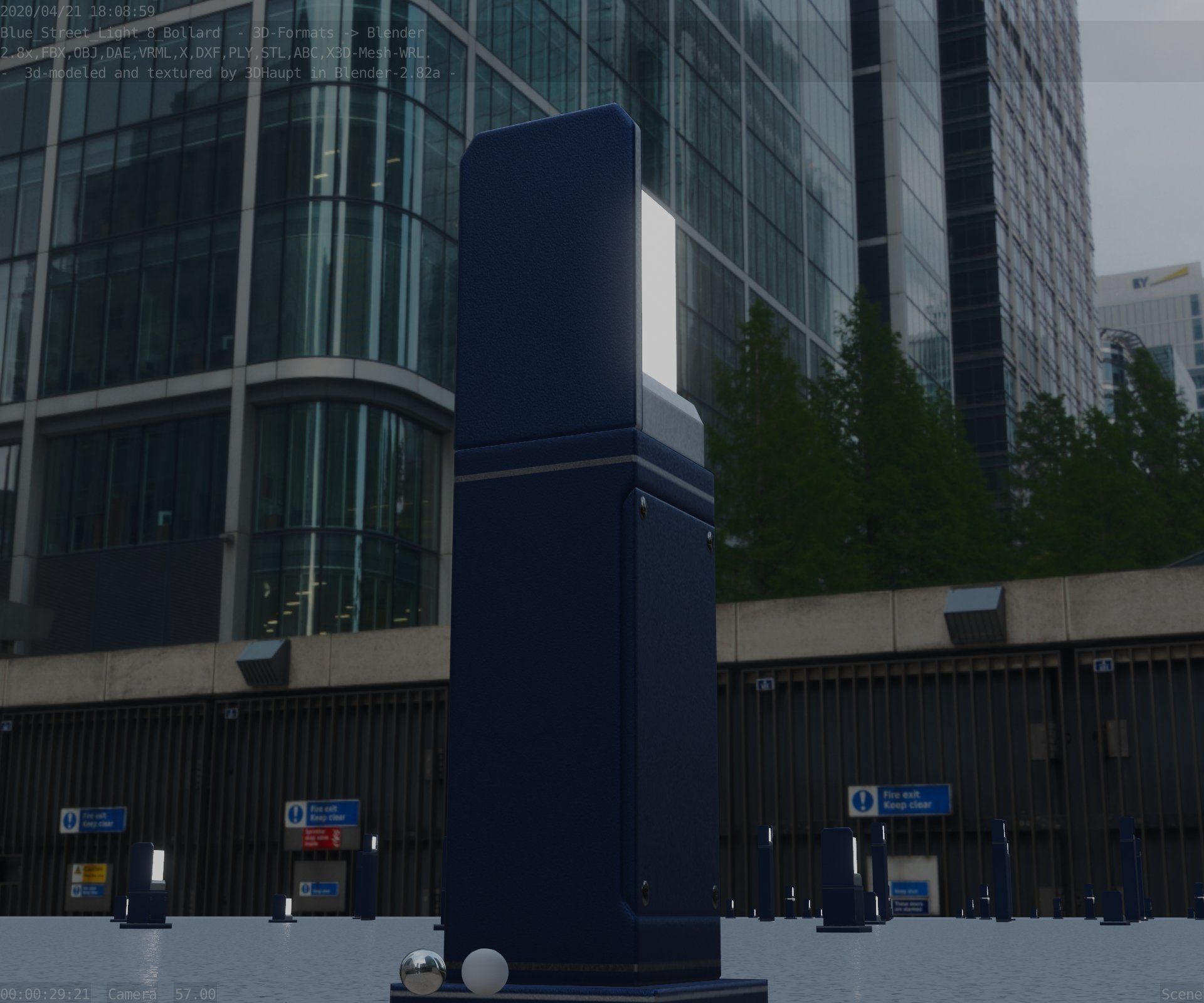 Street Light 8 Bollard 500 mm Futuristic Blue Version 2 Low-poly 3D model_17