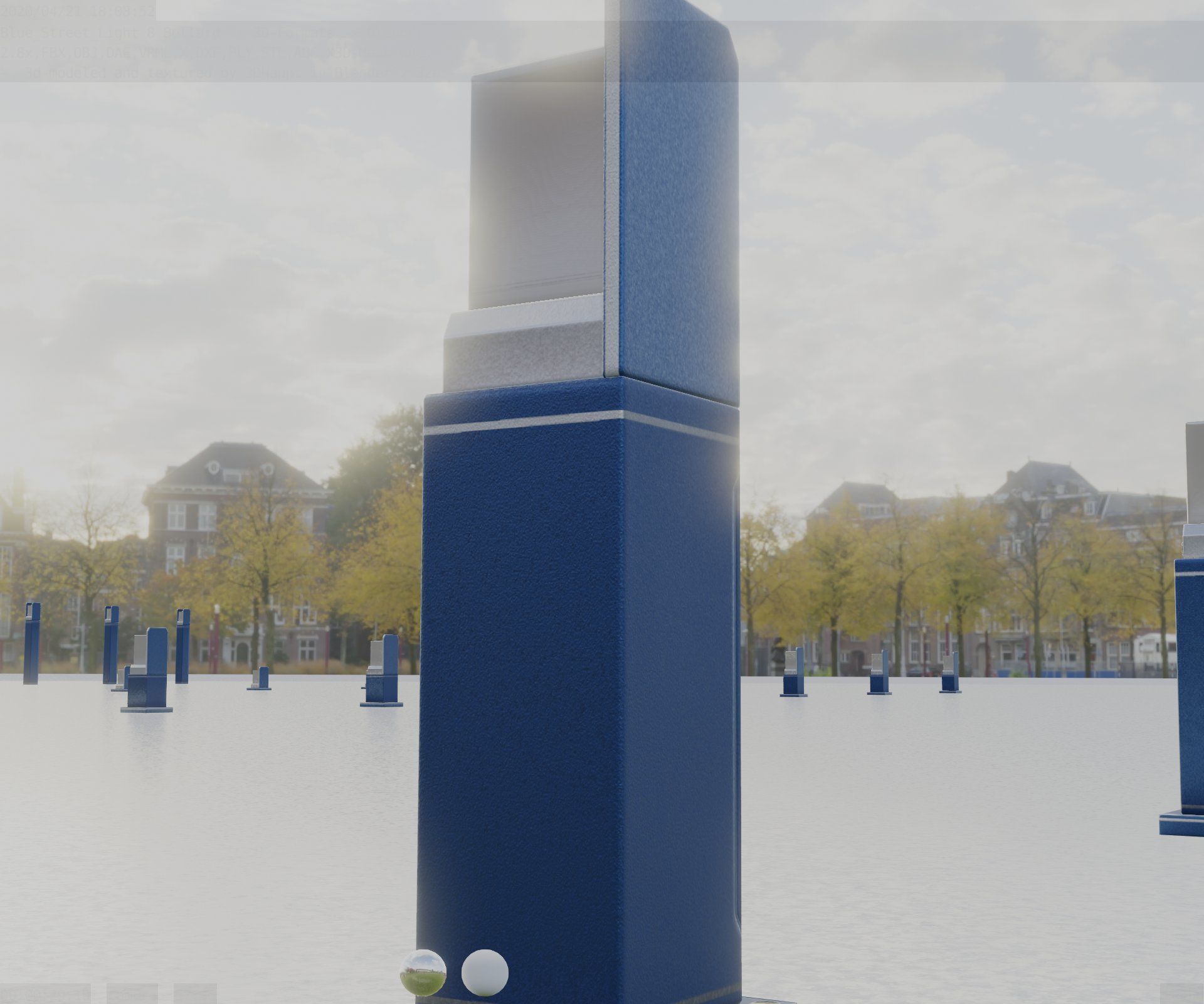 Street Light 8 Bollard 500 mm Futuristic Blue Version 2 Low-poly 3D model_6