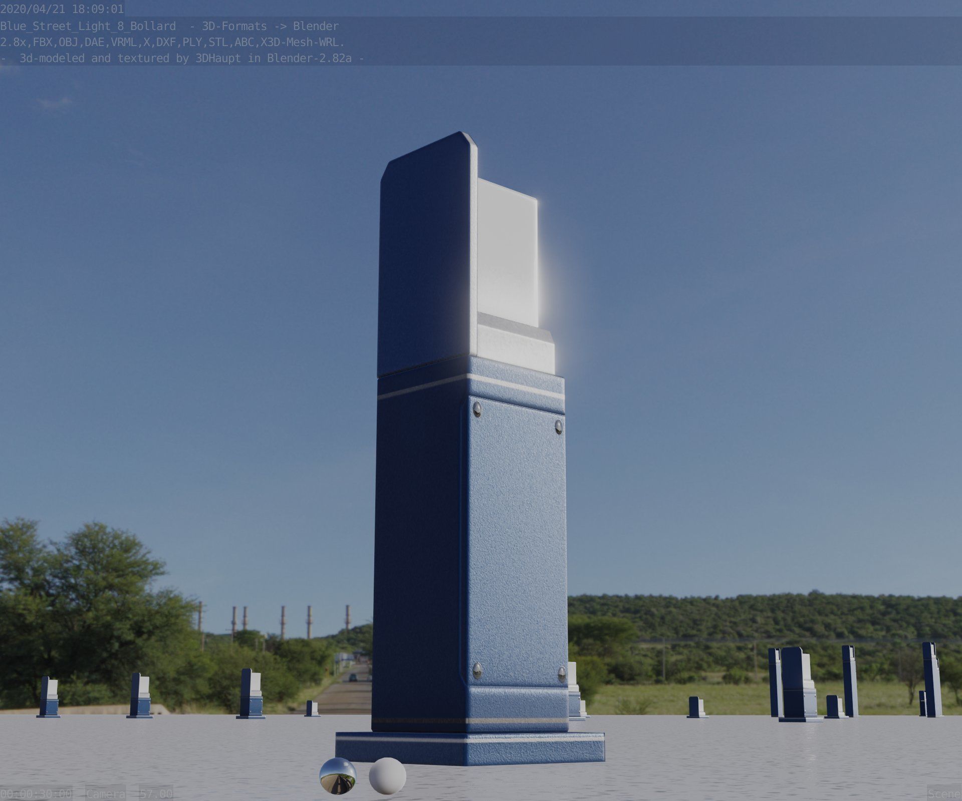 Street Light 8 Bollard 500 mm Futuristic Blue Version 2 Low-poly 3D model_20