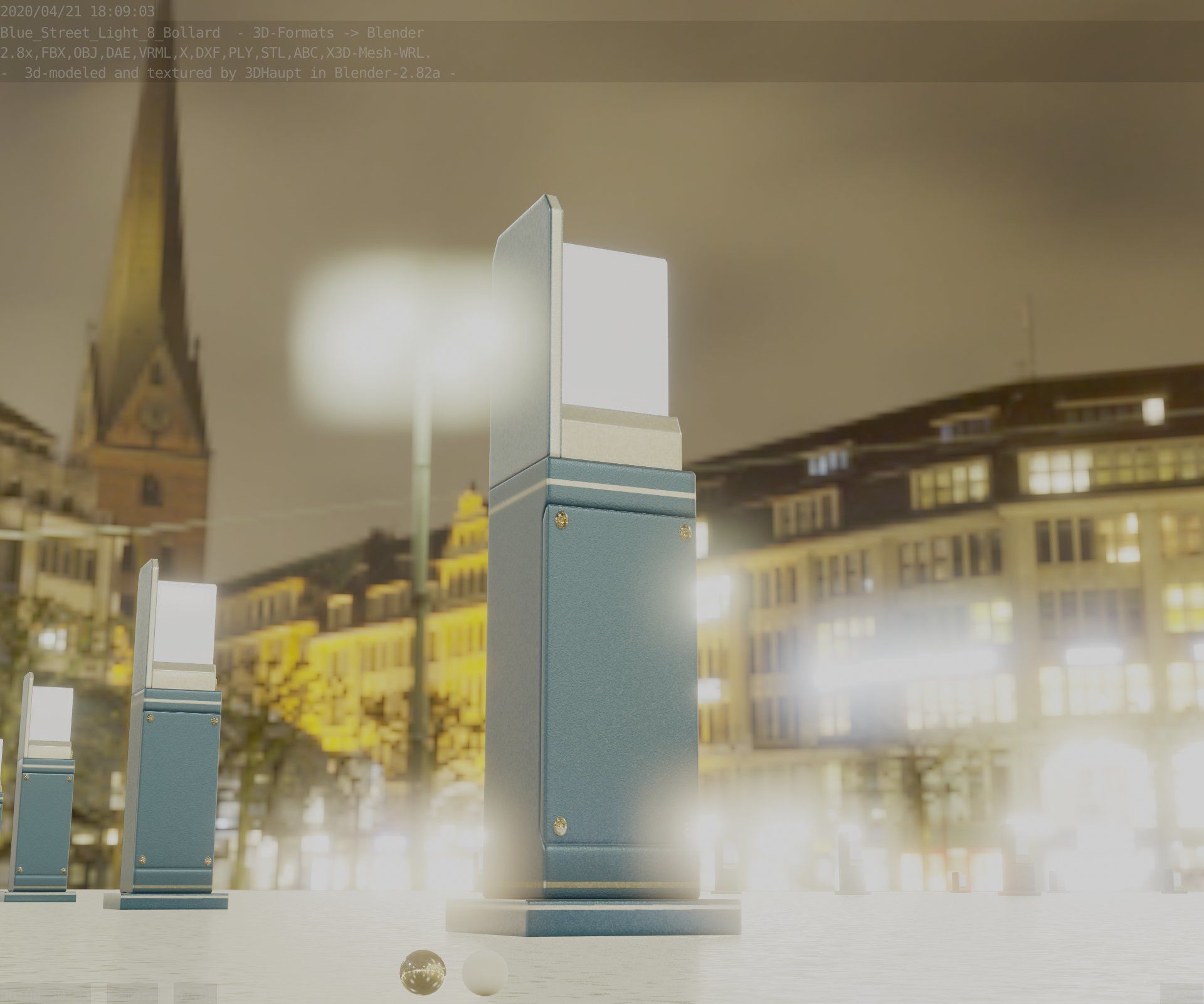Street Light 8 Bollard 500 mm Futuristic Blue Version 2 Low-poly 3D model_23