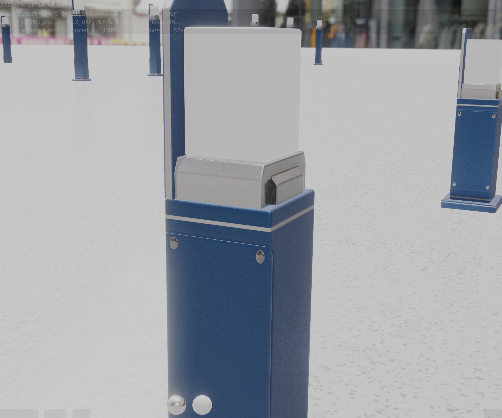 Street Light 8 Bollard 500 mm Futuristic Blue Version 2 Low-poly 3D model_86