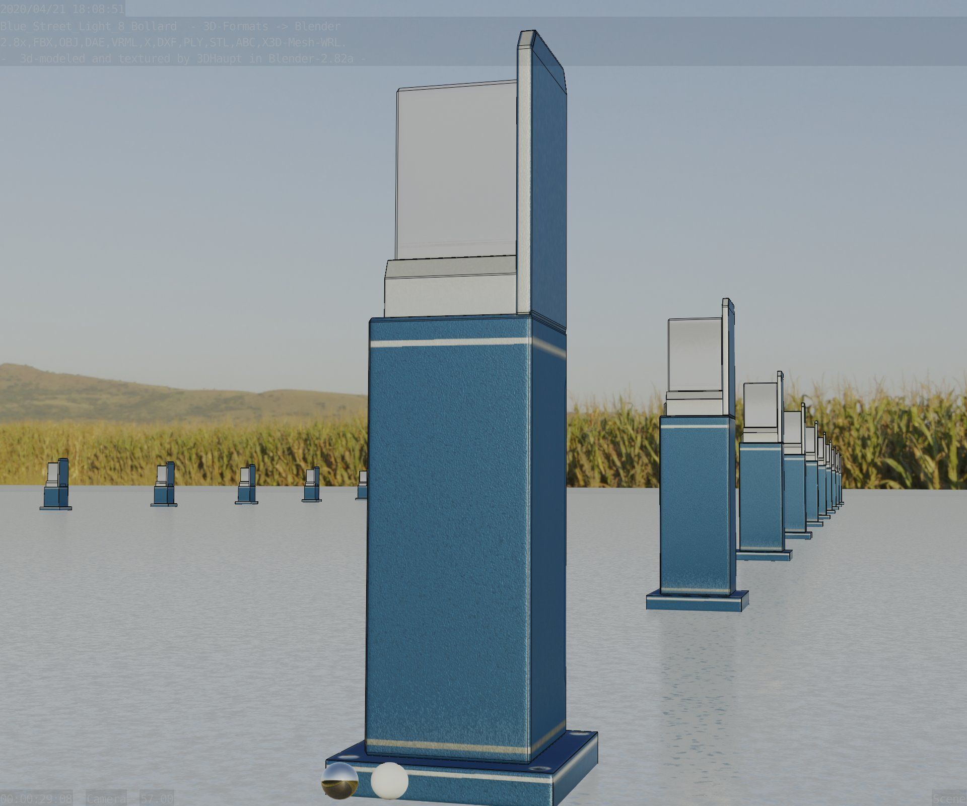 Street Light 8 Bollard 500 mm Futuristic Blue Version 2 Low-poly 3D model_4