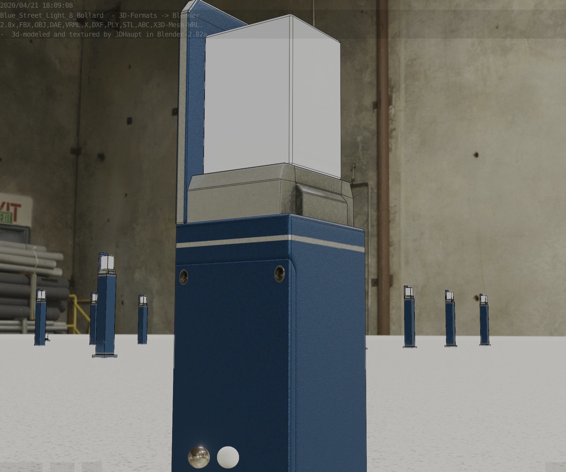 Street Light 8 Bollard 500 mm Futuristic Blue Version 2 Low-poly 3D model_33