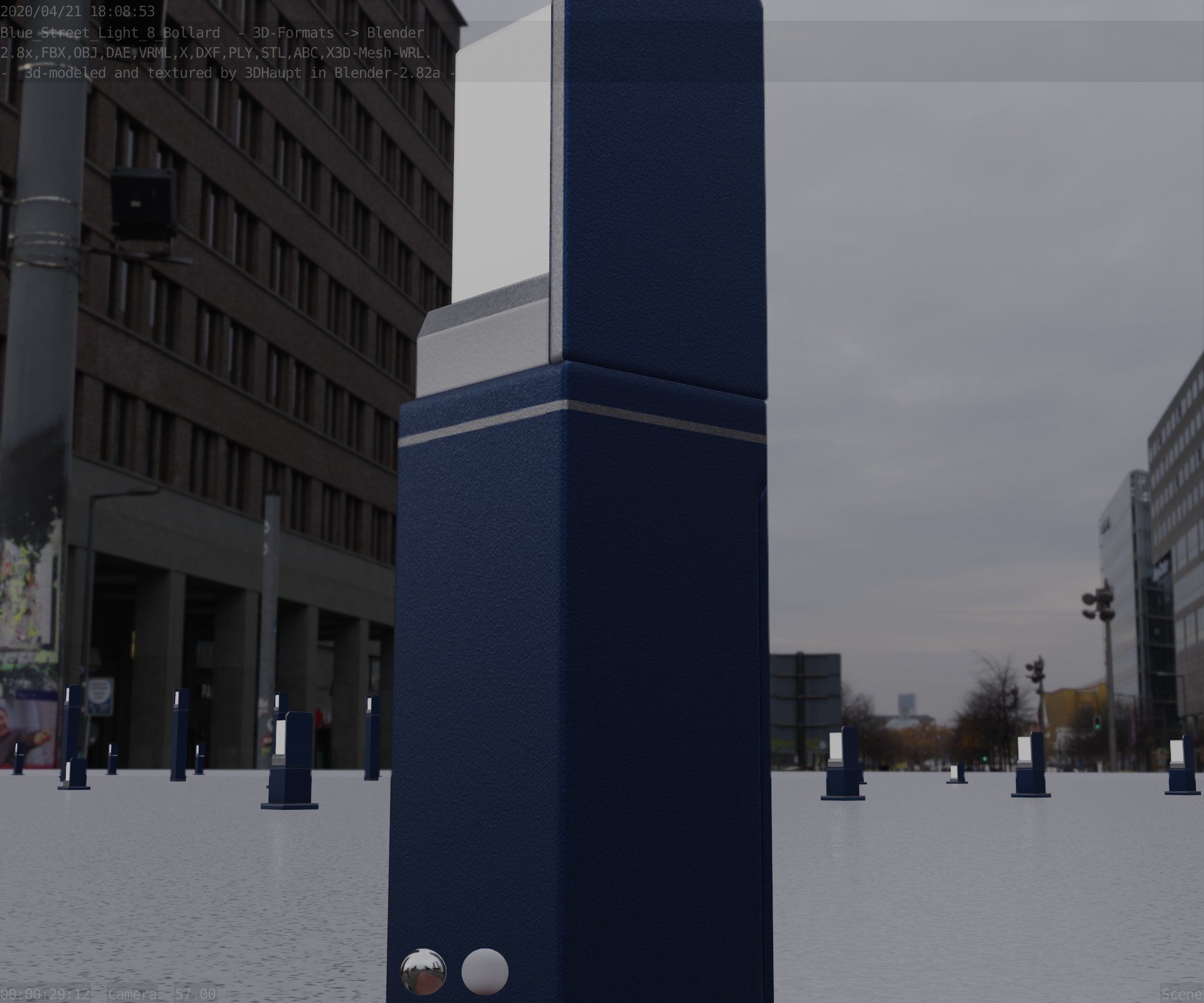 Street Light 8 Bollard 500 mm Futuristic Blue Version 2 Low-poly 3D model_8